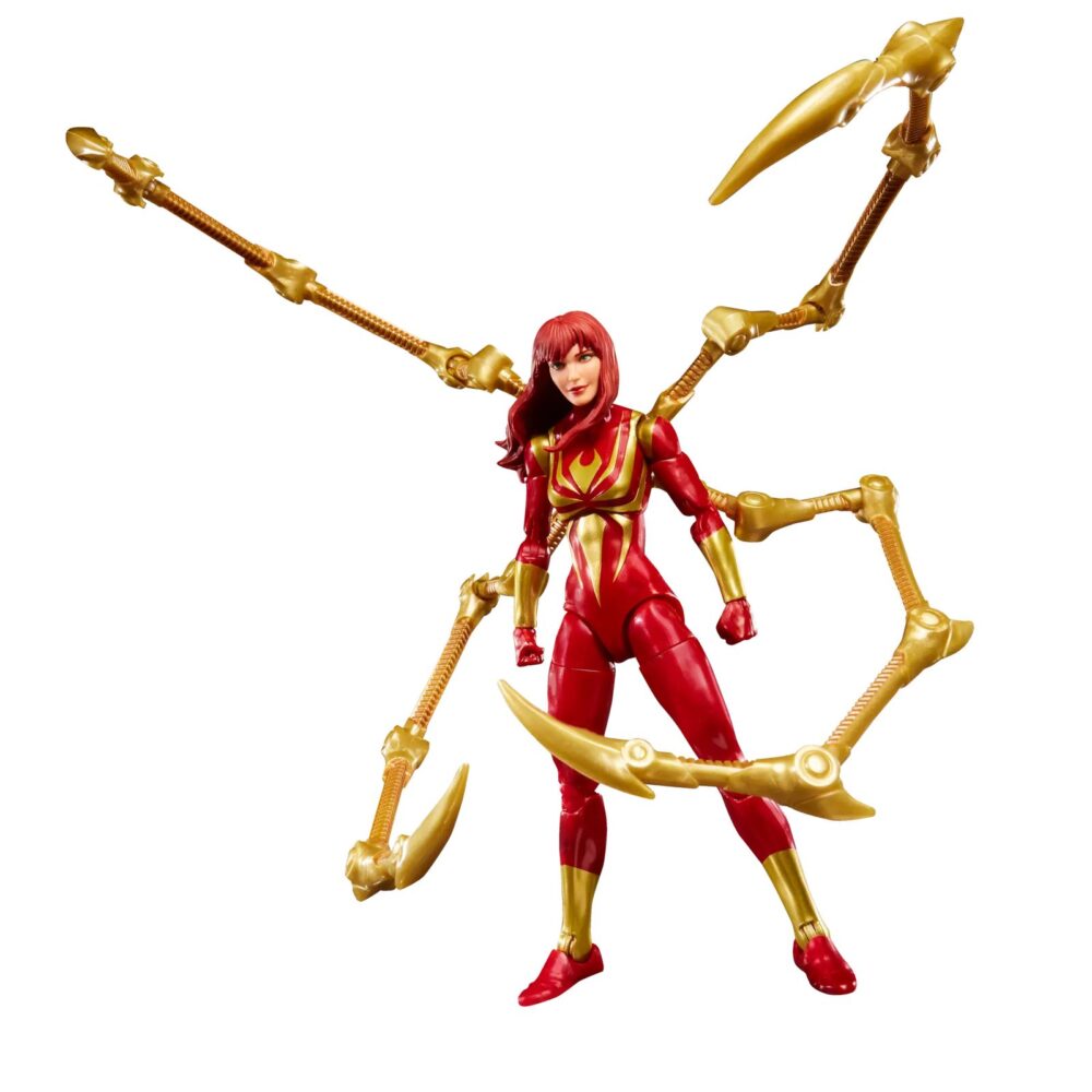 Mary jane watson (iron spider) marvel legends magic: the gathering. Hasbro añade a su colección marvel legends esta figura de mary jane watson con el traje de iron spider, basada en el personaje de los comics de marvel. Con más de 20 puntos de articulación y una altura de 15 cm, cuenta con diferentes accesorios: 1x cabeza alternativa con máscara, 2x manos lanzando telarañas y 4x patas móviles del traje iron spider. Al tratarse de una colaboración entre hasbro y wizards of the coast se incluye la carta metalizada exclusiva "iron spider, stark upgrade" para el juego de cartas coleccionables magic: the gathering. Se presenta en una caja ilustrada con ventana. Unidades limitadas.