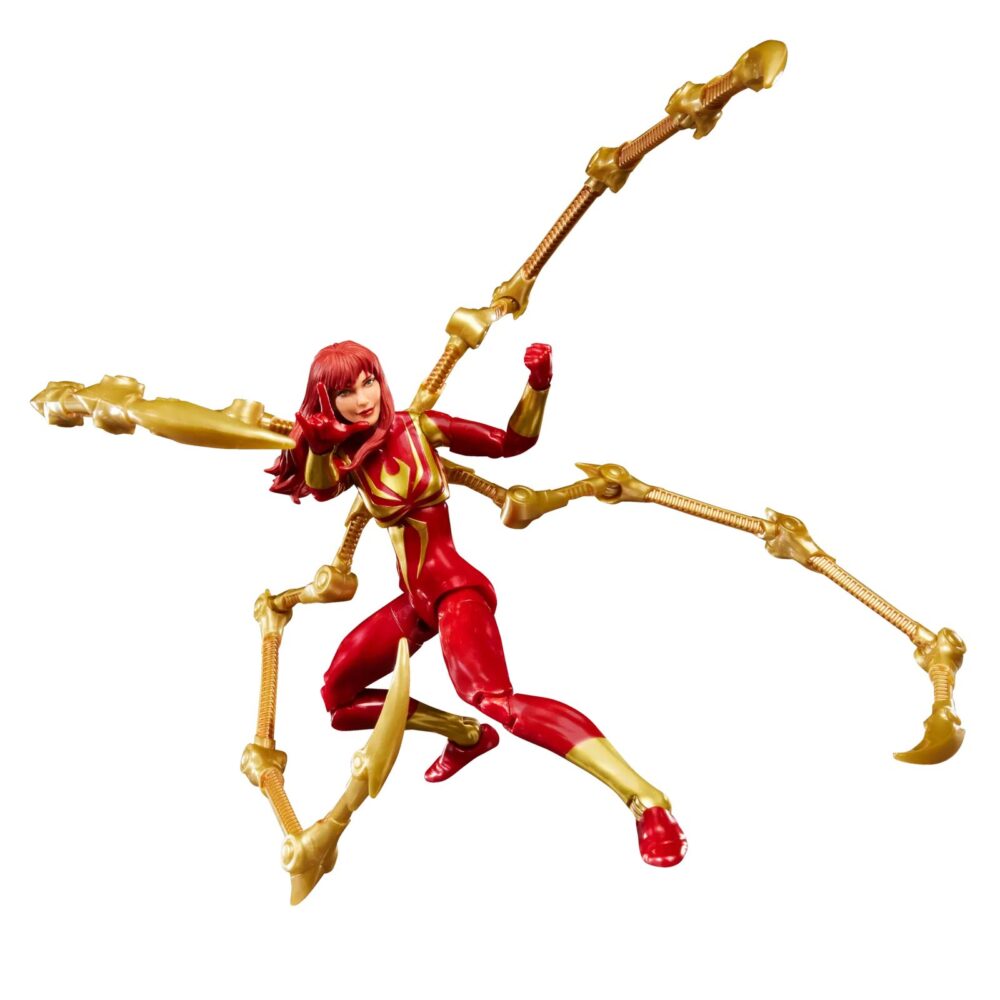 Mary jane watson (iron spider) marvel legends magic: the gathering. Hasbro añade a su colección marvel legends esta figura de mary jane watson con el traje de iron spider, basada en el personaje de los comics de marvel. Con más de 20 puntos de articulación y una altura de 15 cm, cuenta con diferentes accesorios: 1x cabeza alternativa con máscara, 2x manos lanzando telarañas y 4x patas móviles del traje iron spider. Al tratarse de una colaboración entre hasbro y wizards of the coast se incluye la carta metalizada exclusiva "iron spider, stark upgrade" para el juego de cartas coleccionables magic: the gathering. Se presenta en una caja ilustrada con ventana. Unidades limitadas.