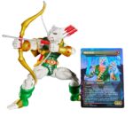 MAN-WOLF MARVEL LEGENDS MAGIC: THE GATHERING. Hasbro incorpora a su colección Marvel Legends esta figura de Man-Wolf con daños de batalla, inspirada en el personaje de los comics de Marvel. Con más de 20 puntos de articulación y una altura de 15 cm, cuenta con diferentes accesorios: 2x manos intercambiables, 1x espada sagrada de Stargod, 1x arco, 1x flecha y 1x carcaj. Al tratarse de una colaboración entre Hasbro y Wizards of the Coast se incluye la carta de doble cara metalizada exclusiva "Colonel John Jameson / Man-Wolf" para el juego de cartas coleccionables Magic: The Gathering. Se presenta en una caja ilustrada con ventana. UNIDADES LIMITADAS.