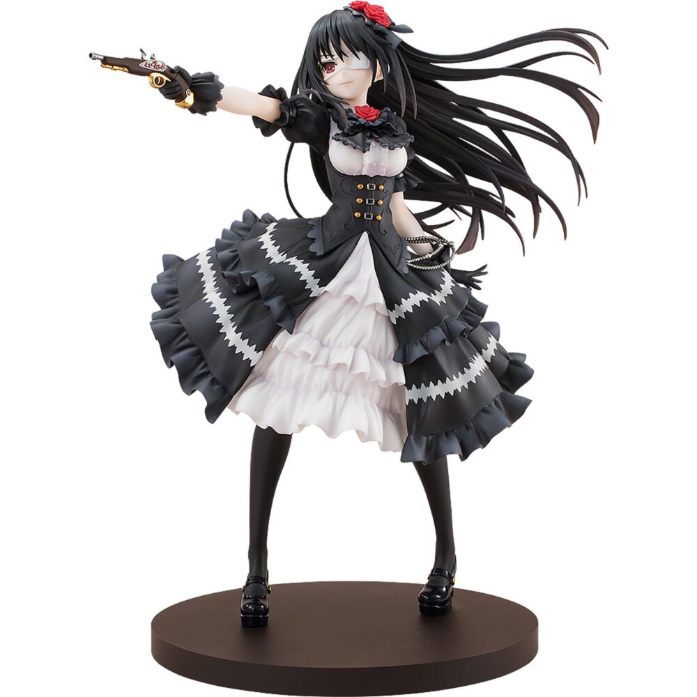 Kurumi tokisaki: fantasia 30th anniversary renewal packge edition date a live 1/7. Kadokawa lanza la figura de kurumi tokisaki, una de las heroínas del anime "date a live", en su versión conmemorativa fantasia 30th anniversary. Con una altura aproximada de 25 cm y a escala 1/7 está basada en la ilustración del volumen 11 del manga original, que muestra a kurumi tal y como era cuando conoció al protagonista, shido itsuka. La forma del cabello y la falda le dan dinamismo. Incluye 1x rostro sin parche para que se pueda exhibir de manera alternativa y cuenta con una base circular negra que le proporciona estabilidad.