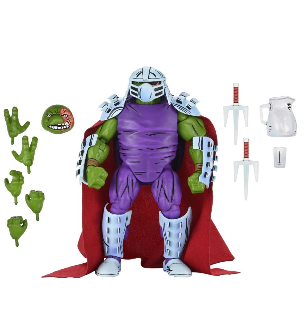 Raphael as shredder teenage mutant ninja turtles mirage comics. Neca lanza la figura de raphael, representando el rol de shredder, basada en su aparición en los comics originales de mirage studios creados por eastman y laird “teenage mutant ninja turtles” (“las tortugas ninja” en españa). Esta figura de articulada a escala de 18 cm de altura presenta un esculpido totalmente nuevo e incluye 2x cabezas intercambiables (dañada y con parche), 1x capa de tela, 1x casco extraíble, 5x manos adicionales, 2x sais, 1x jarra y 1x vaso. Se presenta en embalaje para coleccionistas con ilustraciones de kevin eastman con ventana y solapa frontal.