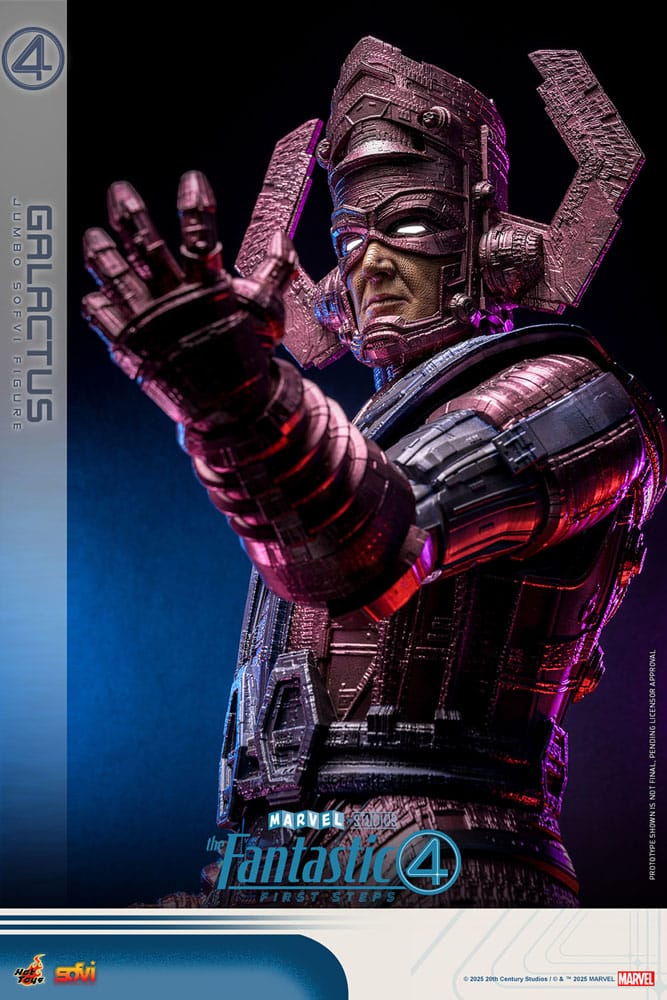 Galactus jumbo sofvi the fantastic four: first steps hot toys 1/6.  marvel studios presenta a su primera familia en los cuatro fantásticos: primeros pasos, un elegante reinicio inspirado en los años 60 que combina el retrofuturismo con emocionantes aventuras de superhéroes. En los cuatro fantásticos: primeros pasos, galactus emerge como una amenaza cósmica de una magnitud inimaginable, poniendo a prueba el poder y la unidad de los cuatro fantásticos. Su gigantesca presencia domina la pantalla, y ahora domina tu estantería. Hoy, hot toys presenta una nueva línea de productos: la serie sofvi masterpiece, que se centra en figuras de vinilo de alta calidad con un encanto artesanal único. Nos enorgullece presentar la figura galactus jumbo sofvi. Fabricada en vinilo, la figura mide unos imponentes 70 cm de altura y cuenta con 6 puntos de articulación.