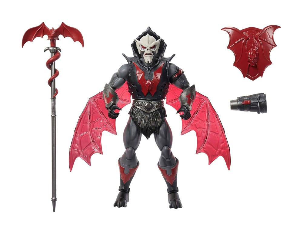 Hordak masters of the universe new eternia masterverse. ¡es un momento emocionante para ser fan de masters of the universe! Tanto para los fans de toda la vida como para la nueva generación de niños amantes de la acción y la aventura, es hora de descubrir la emocionante acción y las aventuras de he-man, skeletor, los secretos del castillo grayskull y mucho más. ¡esta figura de acción motu masterverse hordak está inspirada en la serie de televisión original she-ra: la princesa del poder de los años 80 y celebra el 40 aniversario del programa! Diseñado a escala de 18 cm con 30 puntos de articulación, incluye alas articuladas extraíbles, escudo, bastón y un brazo cañón intercambiable con brazaletes de mano y muñeca. Su armadura incluye un arnés de pecho y un brazalete. El líder de la horda del mal presenta el alto nivel de detalle que esperan los coleccionistas y se presenta en una elegante caja con ventana, ideal para exhibir.
