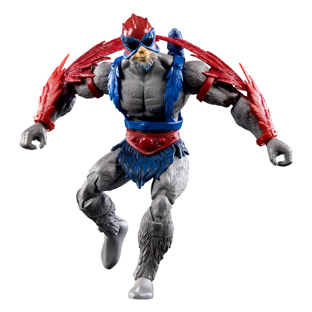 STRATOS MASTERS OF THE UNIVERSE MASTERVERSE VINTAGE COLLECTION. Mattel presenta la nueva colección Origins para la serie Masters of the Universe. Se trata de una revisión actualizada de las figuras originales de los años 80 basadas en este mundo ficticio de Sword & Sorcery y SciFi. Un mismo diseño con mejoras de producción, detalle y con más posibilidades de articulación. Están hechas en PVC y mide unos 18 cm.
