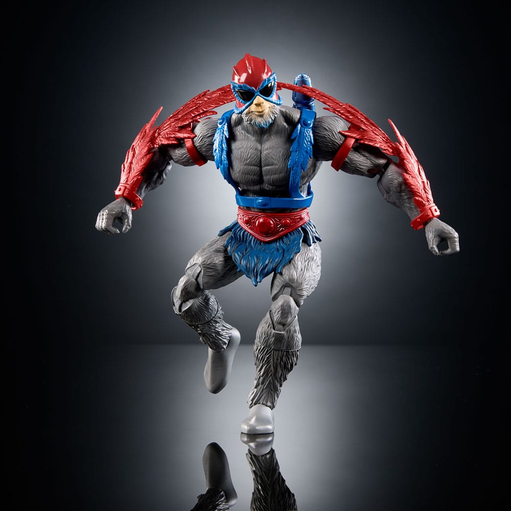 STRATOS MASTERS OF THE UNIVERSE MASTERVERSE VINTAGE COLLECTION. Mattel presenta la nueva colección Origins para la serie Masters of the Universe. Se trata de una revisión actualizada de las figuras originales de los años 80 basadas en este mundo ficticio de Sword & Sorcery y SciFi. Un mismo diseño con mejoras de producción, detalle y con más posibilidades de articulación. Están hechas en PVC y mide unos 18 cm.