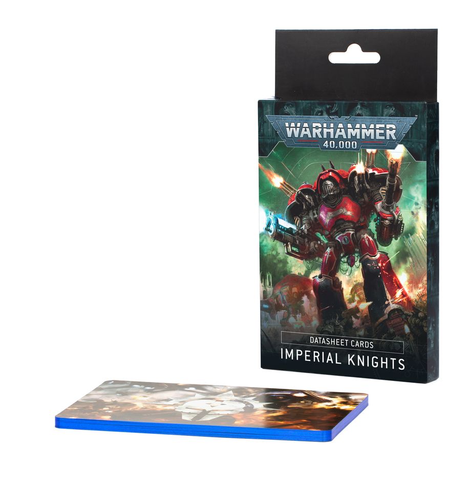 Datasheet cards: imperial knights (inglés) warhammer 40000. Solo en inglés. Facing imperial knights – mighty war machines carrying enough firepower to lay waste to an entire strike force – is a frightening concept. Each configuration is as deadly as the last, and they all carry a proud tradition of tried-and-true effectiveness in the field of war. This set of 13 cards will help you keep track of your mighty imperial knights in games of warhammer 40,000. You'll find individual datasheet cards for every configuration of imperial knight – detailing their profiles, wargear, options, and special abilities. They're a handy way to easily check key information in the heat of battle. You'll also find a reference card for the imperial knights army rules.