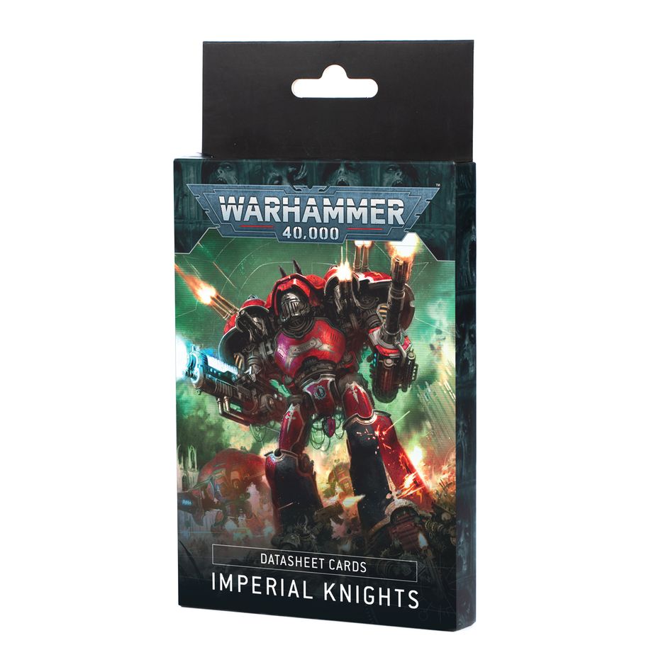 Datasheet cards: imperial knights (inglés) warhammer 40000. Solo en inglés. Facing imperial knights – mighty war machines carrying enough firepower to lay waste to an entire strike force – is a frightening concept. Each configuration is as deadly as the last, and they all carry a proud tradition of tried-and-true effectiveness in the field of war. This set of 13 cards will help you keep track of your mighty imperial knights in games of warhammer 40,000. You'll find individual datasheet cards for every configuration of imperial knight – detailing their profiles, wargear, options, and special abilities. They're a handy way to easily check key information in the heat of battle. You'll also find a reference card for the imperial knights army rules.