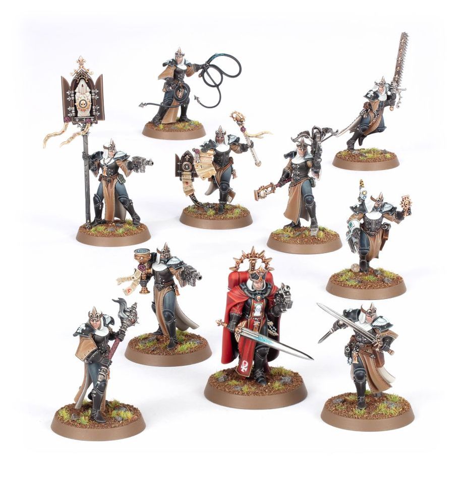 SISTERS NOVITIATE SQUAD WARHAMMER 40000. Las Hermanas Novicias son jóvenes reclutas de las Adepta Sororitas que han sido entrenadas por los Abades Instructores de las Schola Progenium y asignadas a una Orden Militante para adquirir experiencia en combate y demostrar su valía en el crisol de la guerra. Con este kit multicomponente de plástico puedes montar 10 Hermanas Novicias, guerreras inexpertas pero letales para tus ejércitos de Adepta Sororitas de Warhammer 40,000. Son activos vitales para las Hermanas de Batalla, ideales para ocupar y mantener objetivos. El kit es altamente personalizable y te permite equiparlas con rifles automáticos o con espadas y pistolas. Lideradas por una Novicia Superiora en servoarmadura, son más contundentes de lo que parece y ofrecen nuevas opciones tácticas para tu ejército de Adepta Sororitas.