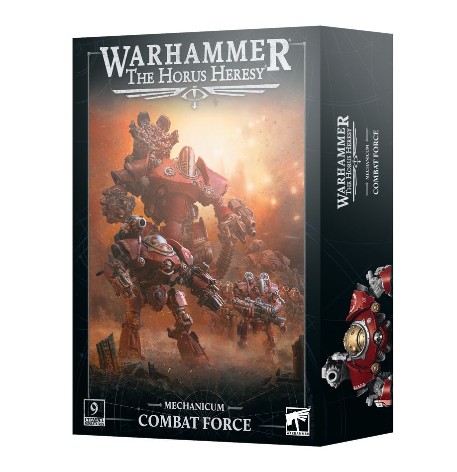 Mechanicum: combat force warhammer the horus heresy. El mechanicum emplea con gran frecuencia tanto siervos cibernéticamente mejorados como autómatas para ejercer su voluntad en el campo de batalla. Estas máquinas son capaces de marchar y luchar durante días sin exhibir signo alguno de cansancio, además de ser excepcionalmente resistentes y estar equipados con poderosas armas alimentadas por su reactores de energía. Si quieres reclamar la galaxia en nombre del omnissiah (creas o no que es el emperador), esta caja es perfecta para empezar o ampliar una colección del mechanicum de forma más económica que comprando los kits por separado. Dentro encontrarás una thallax cohort armada con poderosos lightning guns y dos castellax battle-automata equipados con dos shock chargers y armamento pesado. El matón de la caja es un imponente thanatar cavas siege-automata, cuya arma principal es un plasma mortar montado en el hombro con el que podrás aniquilar a tus enemigos desde lejos antes de cargar para aplastar a los supervivientes con sus shock chargers.