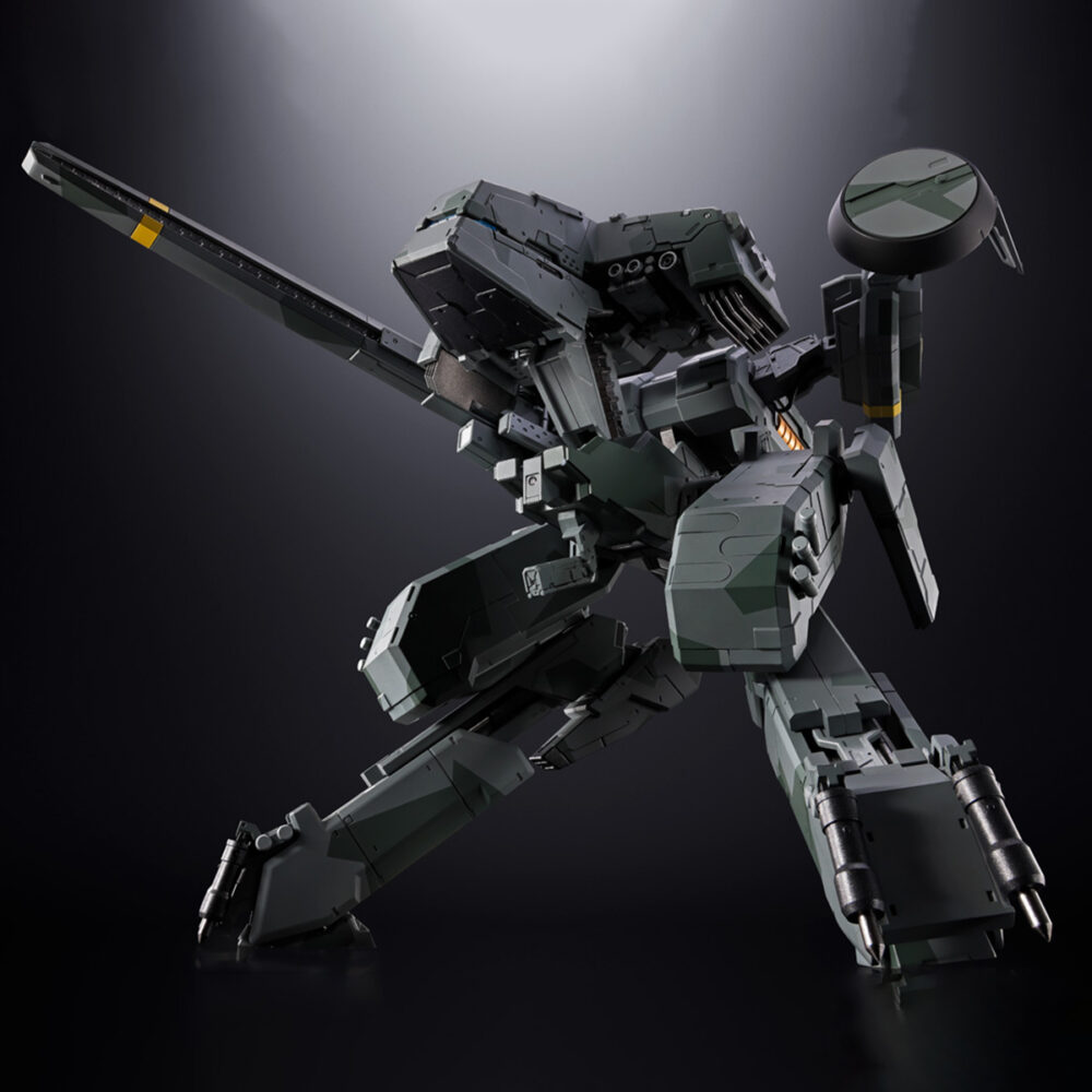 Metal gear rex metal gear solid chogokin. Amashii nations incorpora a la línea chogokin el icónico metal gear rex del videojuego "metal gear solid". Esta figura mide unos 17,5 cm de altura y combina abs con piezas fabricadas con una aleación metálica que le proporciona una textura y una solidez similares a las de un arma. Cuenta con una carcasa detallada con patrones de camuflaje pintados, un cañón de riel de aproximadamente 26 cm, movilidad independiente en las púas de fundición, numerosas articulaciones en sus piernas y funciones de iluminación integradas en su cabeza. Incluye un pedestal especial para exposición con dos tipos de articulaciones de soporte. Requiere 3x pilas lr44 (incluidas para prueba). Unidades limitadas.