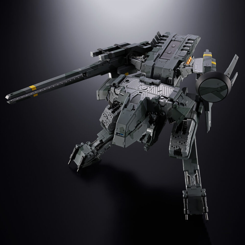 Metal gear rex metal gear solid chogokin. Amashii nations incorpora a la línea chogokin el icónico metal gear rex del videojuego "metal gear solid". Esta figura mide unos 17,5 cm de altura y combina abs con piezas fabricadas con una aleación metálica que le proporciona una textura y una solidez similares a las de un arma. Cuenta con una carcasa detallada con patrones de camuflaje pintados, un cañón de riel de aproximadamente 26 cm, movilidad independiente en las púas de fundición, numerosas articulaciones en sus piernas y funciones de iluminación integradas en su cabeza. Incluye un pedestal especial para exposición con dos tipos de articulaciones de soporte. Requiere 3x pilas lr44 (incluidas para prueba). Unidades limitadas.