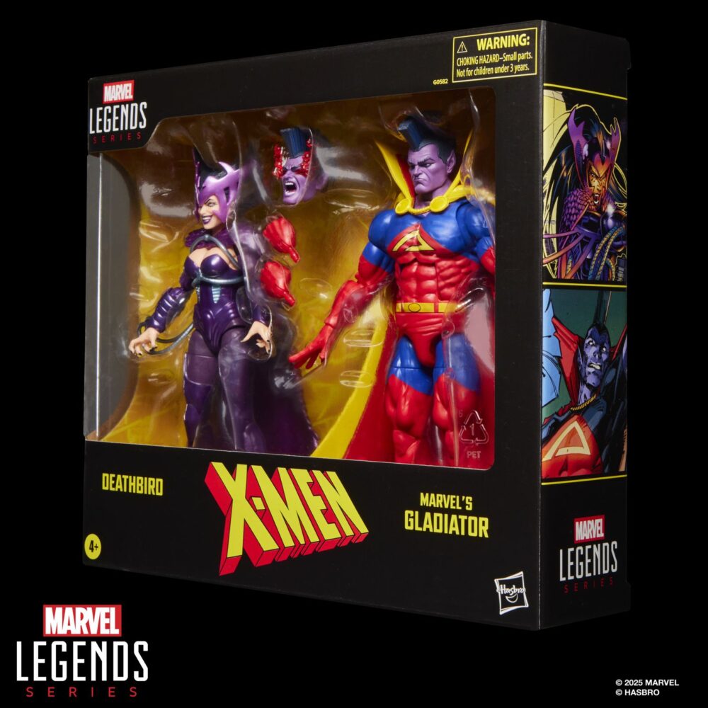 DEATHBIRD AND MARVEL’S GLADIATOR X-MEN MARVEL LEGENDS. Hasbro añade a la colección Marvel Legends Series este set de figuras de Deathbird y Gladiator, dos de los miembros más poderosos de la raza alienígena shi'ar.Son conocidos en España como Ave de Muerte y Gladiador por su aparición en las colecciones de cómics relacionadas con los "X-Men" de Marvel. Ambas figuras miden 15 cm y presentan un diseño detallado con más de 20 puntos de articulación para recrear poses de combate. El set también incluye 2x manos alternativas y 1x cabeza intercambiable con efecto de visión térmica para Gladiator. Se presentan en una caja con ventana ilustrada. UNIDADES LIMITADAS.