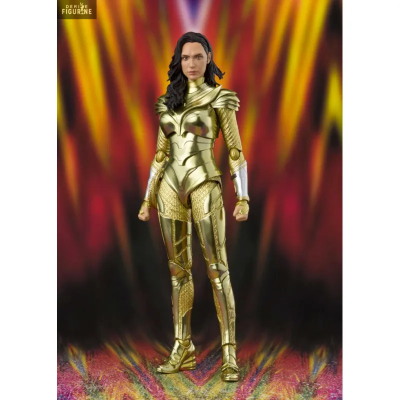 Wonder woman 84 s. H. Figuarts golden amor. Tamashii nations presenta la nueva figura de wonder woman con su armadura dorada, de la nueva película wonder woman ww84 para la coleccción s. H. Figuarts. La figura articulada de unos 15 cm incluye una base para soportar sus alas en pose dinámica, además de una cabeza opcional, tres pares de manos opcionales, un lazo de la verdad enrrollado que se puede mostrar en su cinturón y un lazo de la verdad estirado por encima de su cabeza. También incluye una base soporte para exposición.