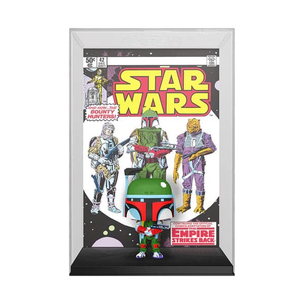 BOBA FETT STAR WARS COMIC COVER FUNKO POP. Figura de vinilo de la línea 'POP!', tamaño aprox. 9 cm. Esta figura captura la esencia del emblemático cazarrecompensas de Star Wars. Con un diseño vibrante y colores llamativos, Boba Fett se presenta frente a una portada de cómic clásica, realzando su apariencia icónica. El empaque tipo vitrina no solo protege la figura sino que también la convierte en una pieza de exposición irresistible para cualquier fan de Star Wars. Fabricado por Funko, este artículo con licencia oficial es un imprescindible en la colección de cualquier apasionado del universo galáctico.