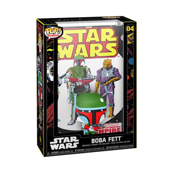 BOBA FETT STAR WARS COMIC COVER FUNKO POP. Figura de vinilo de la línea 'POP!', tamaño aprox. 9 cm. Esta figura captura la esencia del emblemático cazarrecompensas de Star Wars. Con un diseño vibrante y colores llamativos, Boba Fett se presenta frente a una portada de cómic clásica, realzando su apariencia icónica. El empaque tipo vitrina no solo protege la figura sino que también la convierte en una pieza de exposición irresistible para cualquier fan de Star Wars. Fabricado por Funko, este artículo con licencia oficial es un imprescindible en la colección de cualquier apasionado del universo galáctico.