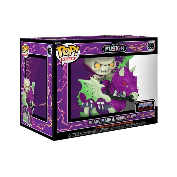 SCAREGLOW W/NYTE-MARE MASTERS OF THE UNIVERSE FUNKO POP. Figura en vinilo, tamaño aprox. 15 cm. Viene con una minifigura en una caja con ventana.. ¡Adéntrate en el oscuro y fascinante universo de Masters of the Universe con esta exclusiva figura Funko Pop! Rides de Scare Mare & Scare Glow! Directamente de las profundidades de Etheria, este dúo espectral te dejará sin aliento. Scare Glow, el maestro de la oscuridad, se alza majestuoso sobre Scare Mare, su corcel fantasmal con un diseño impresionante en tonos morados y verdes vibrantes que prometen capturar todas las miradas. Cada detalle, desde la calavera de Scare Glow hasta las garras y alas de Scare Mare, ha sido meticulosamente recreado para los verdaderos fans y coleccionistas. Una pieza esencial que aporta un toque místico y poderoso a cualquier colección. ¡No dejes escapar esta oportunidad de tener a estos icónicos personajes en tu hogar!