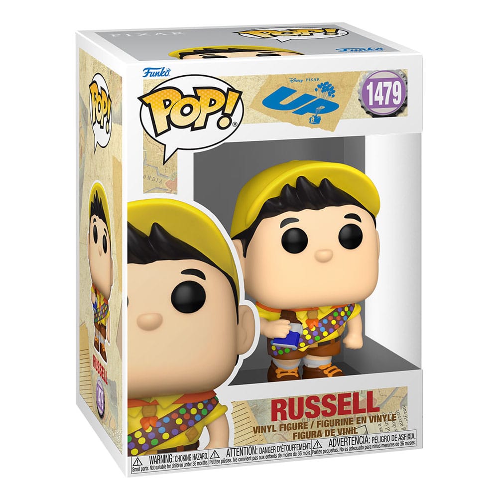 RUSSELL UP! 2 FUNKO POP. Figura de vinilo de la línea 'POP!', tamaño aprox. 9 cm. Descubre la encantadora figura de vinilo Russell de la película Up! 2, una pieza imprescindible para los coleccionistas y fans de esta icónica película de Pixar. Esta figura es parte de la popular línea 'POP! Movies' de Funko, conocida por sus atractivos diseños y calidad de detalle. Con un tamaño de 9 cm, Russell luce su clásico atuendo de explorador, con detalles vivos y colores llamativos que resaltan su personalidad aventurera. Fabricada en material de vinilo, esta figura es ligera, con un peso de apenas 115 gramos, lo que la hace fácil de exhibir en cualquier lugar. Completa tu colección de Up! con este adorable personaje que captura la esencia del espíritu aventurero y la amistad.