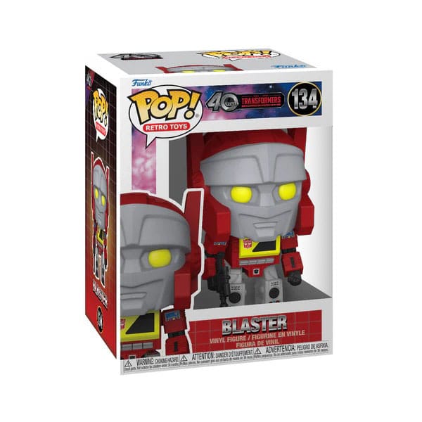 BLASTER TRANSFORMERS: RETRO SERIES FUNKO POP. Figura de vinilo de la línea 'POP!', tamaño aprox. 9 cm. Vive la nostalgia con la Figura de Vinilo Blaster de la Transformers Retro Series POP! TV. Con un diseño compacto de aproximadamente 9 cm, esta figura captura la esencia clásica del personaje Blaster, famoso por su papel en la serie Transformers. Fabricada por Funko, esta figura presenta un acabado en vinilo de alta calidad que resalta sus vibrantes colores rojo y gris, junto con detalles precisos como sus ojos amarillos brillantes y emblemas característicos. Sus dimensiones de 11,6 x 16,4 x 9,2 cm y un peso ligero de 155 gramos, la hacen ideal para exhibirla en cualquier colección de figuras de acción. Perfecta para fans de todas las edades, esta figura es un complemento imprescindible para cualquier entusiasta de Transformers o coleccionista de figuras POP.