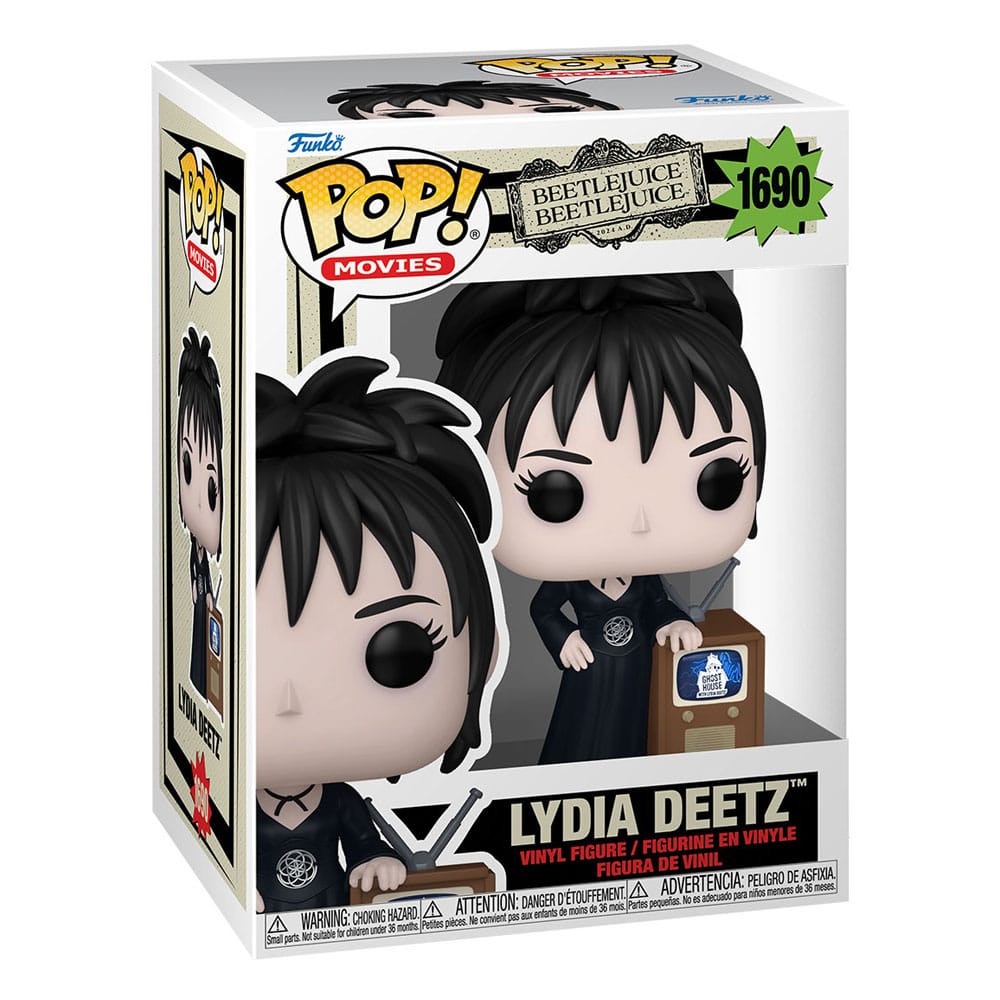Lydia deetz beetlejuice 2 funko pop. Figura de vinilo de la línea 'pop! ', tamaño aprox. 9 cm. Nos presenta a la icónica gótica del universo beetlejuice con su inconfundible estilo sombrío y elegante. Con su vestido negro, velo corto y cámara fotográfica en mano, esta versión está inspirada en su regreso en beetlejuice 2, reflejando su madurez sin perder la esencia excéntrica que la hizo inolvidable.
