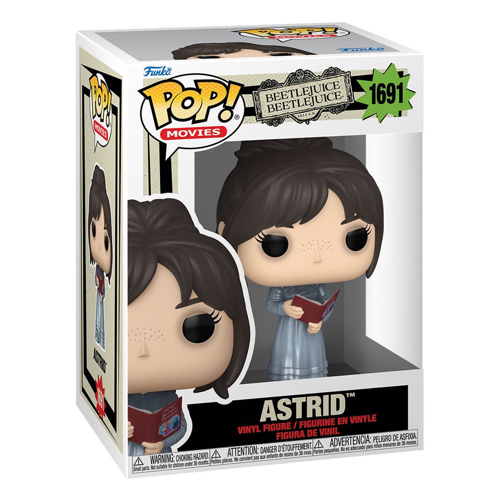 ASTRID BEETLEJUICE 2 FUNKO POP. Figura de vinilo de la línea 'POP!', tamaño aprox. 9 cm. Esta figura de vinilo captura a Astrid en todo su esplendor, lista para acompañar a tus personajes favoritos de "Beetlejuice". La figura muestra a Astrid con detalles meticulosos que reflejan su estilo y presencia única, convirtiéndola en una adición encantadora y distintiva para cualquier coleccionista del universo de Beetlejuice. Astrid viene con su icónico Handbook for the Recently Deceased, un accesorio clave que resalta su conexión con el mundo de los espíritus y añade un toque extra de autenticidad al diseño. La figura está protegida en una caja de acrílico que no solo asegura su preservación, sino que también permite una vista completa de Astrid y su libro. Esta caja facilita la exhibición de la figura mientras la mantiene en perfectas condiciones, permitiéndo.