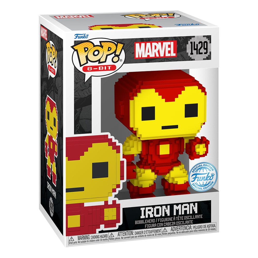 IRON MAN MARVEL 8-BIT FUNKO POP. Figura de vinilo de la línea 'POP!', tamaño aprox. 9 cm. La figura de vinilo Funko POP! de Iron Man en estilo 8-Bit es una auténtica joya para los coleccionistas y amantes del universo Marvel. Con un diseño pixelado que recuerda a los videojuegos clásicos, esta figura de aproximadamente 9 cm captura la esencia del icónico superhéroe. Presenta colores vibrantes, con un amarillo y rojo distintivos que reflejan fielmente el traje de Iron Man. Fabricada en vinilo de alta calidad por Funko, esta figura no solo es resistente sino también una pieza estética que destaca en cualquier colección. Sus medidas de 9,4 x 11,6 x 16,2 cm y un peso ligero de 170 gramos la hacen ideal para exhibir en estanterías o vitrinas. Además, su embalaje detallado añade un toque especial para quienes prefieren mantenerla en su caja. Sin duda, una adición imprescindible para los seguidores de Marvel.