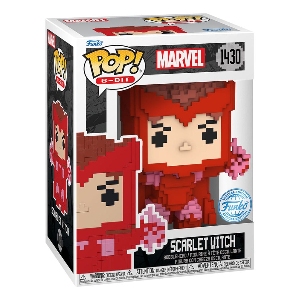 SCARLETT WITCH MARVEL 8-BIT FUNKO POP. Figura de vinilo de la línea 'POP!', tamaño aprox. 9 cm. Descubre la figura coleccionable 8-Bit de Scarlet Witch, parte de la icónica línea POP! de Funko. Esta figura de vinilo de 9 cm captura a la poderosa heroína de Marvel en un único diseño de estilo retro pixelado. Ideal para amantes y coleccionistas de superhéroes, su acabado en tonos rojos y rosados la hace destacar. Las dimensiones de la figura son 9,4 x 11,6 x 16,5 cm y tiene un peso de 222 gramos, perfecta para exhibir en cualquier estante. Añade esta pieza exclusiva a tu colección y disfruta de la magia de Scarlet Witch en un formato único.