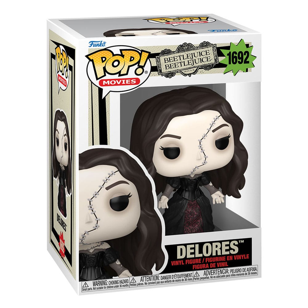 DELORES BEETLEJUICE 2 FUNKO POP. Figura de vinilo de la línea 'POP!', tamaño aprox. 9 cm. ¡El caos ha vuelto con un nuevo nombre! Añade un toque de locura y humor negro a tu colección con el Funko POP! figura de vinilo de Dolores de Jugo de escarabajo 2. De pie en 9cm alta, esta figura captura todo el estilo peculiar de este personaje icónico. Viene en una caja de ventana, lo que lo hace perfecto para exhibirlo o regalarlo a cualquier fanático de Tim Burton. ¡no dejes que este Funko POP! ¡deslízate al más allá sin unirte a tu colección!