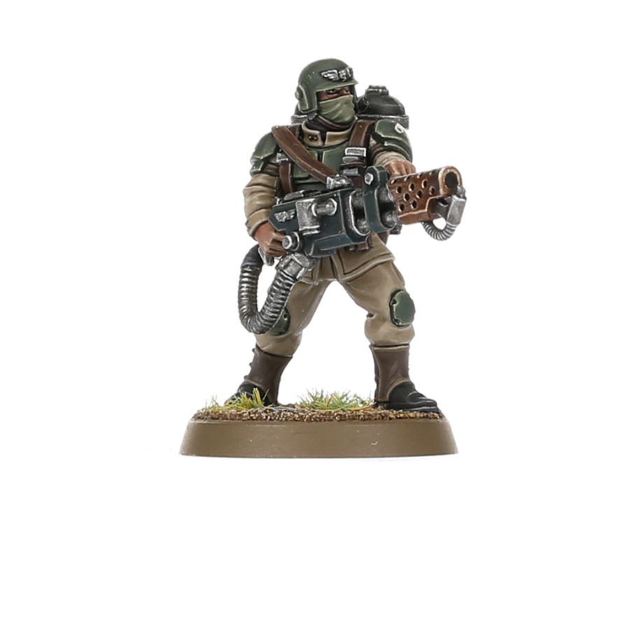 ASTRA MILITARUM: CADIAN SHOCK TROOPS WARHAMMER 40,000 Astra militarum: cadian shock troops warhammer 40,000. Soldados natos, las tropas de choque de cadia están entrenadas para el servicio militar desde el momento en que pueden empuñar un rifle. Largos años de rigurosos ejercicios de tiro los han convertido en expertos tiradores, hábiles tanto en la defensa como en el ataque. Muchos consideran que las tropas de choque de cadia son los soldados imperiales ideales, inspirando a innumerables regimientos. Con este kit de plástico multicomponente puedes montar 10 tropas de choque de cadia, el núcleo de muchos regimientos del astra militarum. Cada soldado de choque está armado con granadas de fragmentación y un rifle láser, dirigido por un sargento armado con un rifle automático alimentado por tambor o una espada sierra con una pistola láser o bólter. El kit también incluye una variedad de armas especiales para equipar a tus soldados de choque: un lanzallamas, un lanzagranadas, una pistola de fusión y una pistola de plasma, así como un vocotransmisor para las comunicaciones en el campo de batalla. También encontrarás un montón de opciones estéticas para garantizar que no haya dos escuadras de tropas de choque iguales, incluidas variantes de poses, más de 20 cabezas diferentes, sacos de arena, cuchillos de combate, una pala, un casco de repuesto y muchos sacos de dormir. Este kit consta de 131 piezas de plástico y se suministra con 10 peanas redondas citadel de 25 mm. También incluye una hoja de calcomanías de infantería del astra militarum, con 597 calcomanías con números, marcas de escuadra y heráldica del regimiento de cadia. Estas miniaturas se suministran sin pintar y requieren montaje; recomendamos usar pegamento para plástico citadel y pinturas citadel colour.
