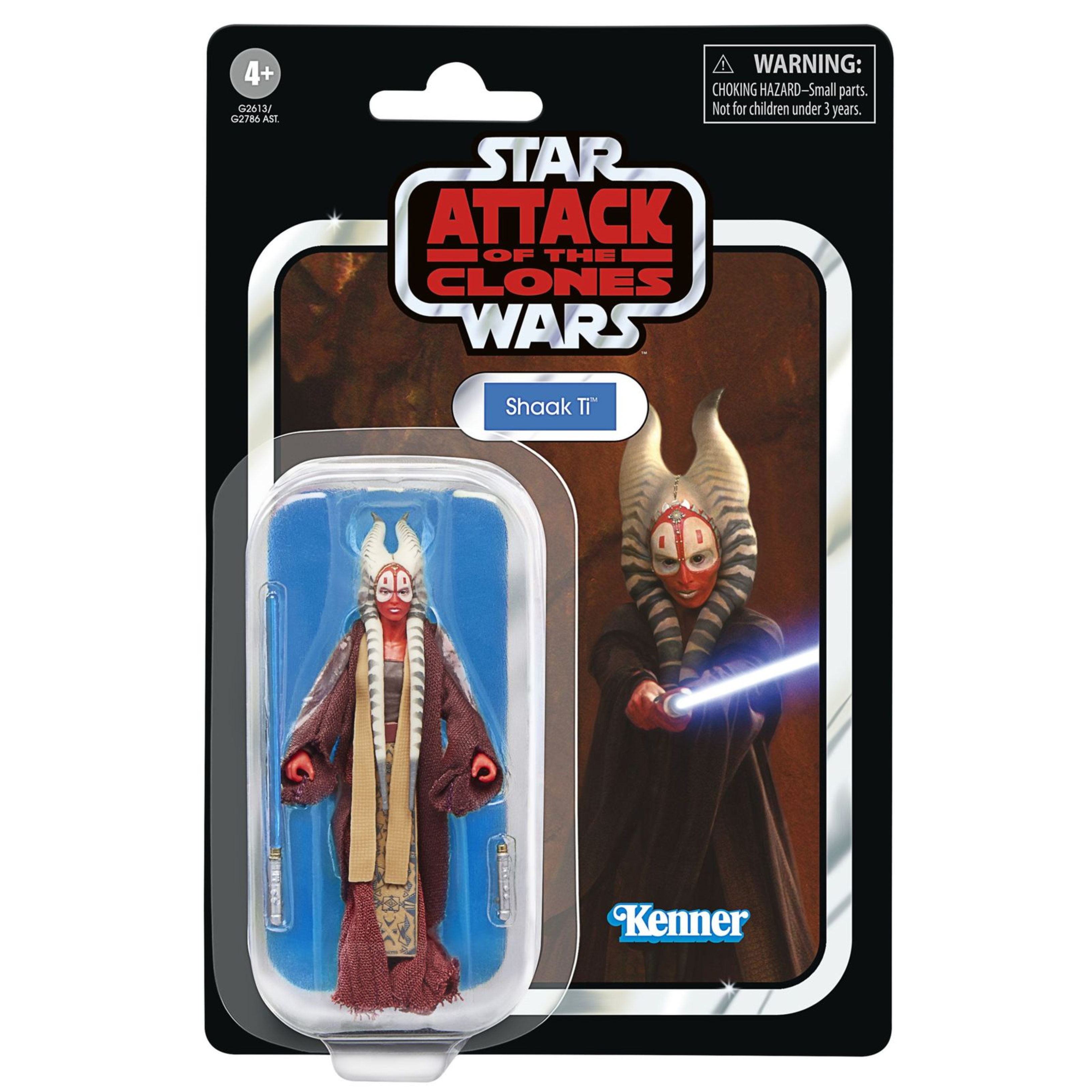 SHAAK TI VINTAGE COLLECTION STAR WARS ATTACK OF THE CLONES Shaak ti vintage collection star wars attack of the clones. Hasbro añade a su línea the vintage collection la figura de shaak ti, basada en la apariencia de su personaje en la película "star wars: attack of the clones" ("star wars: el ataque de los clones" en españa). Mide 9,5 cm y cuenta con múltiples puntos de articulación. Incluye 1x túnica de tela, 1x sable de luz azul y 1x empuñadura no iluminada. Su embalaje tipo blíster reproduce el estilo clásico de kenner, con logotipo vintage y numeración para coleccionistas. Unidades limitadas.