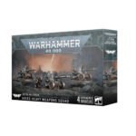 ASTRA MILITARUM KRIEG HEAVY WEAPONS SQUAD WARHAMMER 40,000. Las Escuadra de Armas Pesadas de los Korps de la Muerte se despliegan para apoyar los asaltos de infantería, formando zonas de fuego superpuestas para inmovilizar al enemigo y facilitar el avance de las oleadas de infantería. Los coordinadores de fuego se aseguran de que los artilleros bajo su mando mantengan una cadencia de fuego insuperable. Con este kit multicomponente de plástico puedes montar una Escuadra de Armas Pesadas de Krieg compuesta por tres Artilleros de Armas Pesadas y un Coordinador de Fuego para reforzar tus ejércitos del Astra Militarum en partidas de Warhammer 40,000. Cuentan con una gran variedad de armas pesadas para debilitar las unidades enemigas y apoyar al resto de tu fuerza. Cada Artillero de Armas Pesadas puede equiparse con un cañón láser, un lanzallamas pesado de Krieg o una ametralladora pesada doble de Krieg. Incluyen mochilas y accesorios intercambiables, para que sea muy fácil personalizar la unidad. El Coordinador de Fuego se puede montar apoyado sobre una rodilla o consultando un mapa del campo de batalla. El kit contiene 111 piezas de plástico, 3 peanas redondas Citadel de 50 mm y 1 peana redonda Citadel de 25 mm. También incluye una hoja con 803 calcomanías al agua de los Korps de la Muerte de Krieg para personalizar tu escuadra. Las miniaturas se proporcionan sin montar ni pintar. Recomendamos usar pegamento para plástico Citadel y pinturas Citadel Colour.