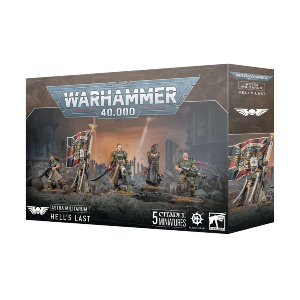 ASTRA MILITARUM HELL´S LAST WARHAMMER 40,000. Los últimos del Infierno es el apodo que recibe el 101.º Regimiento de Cadia, siempre al frente en la guerra de la humanidad contra la oscuridad. Minka Lesk, capitana de la séptima compañía, lidera a su escuadra de veteranos contra viento y marea. Junto a ella marcha el legado de Cadia, nuevo y viejo, legítimo y trasplantado... mientras ellos resistan, Cadia resistirá. Con este kit multicomponente de plástico puedes montar a la legendaria capitana Minka Lesk y a sus compañeros para reforzar tus ejércitos del Astra Militarum en partidas de Warhammer 40,000. Salidos directamente de las páginas de sus novelas de la Black Library, su escuadra incluye al confesor Talbeas con el estandarte del regimiento, al veterano soldado Jaromir con su característico fusil de fusión, al siniestro comisario Shand y a la sigilosa sargento veterana Grawnya. Llévalos al tablero y descubre nuevas formas de hacer crecer su saga de épicas aventuras.