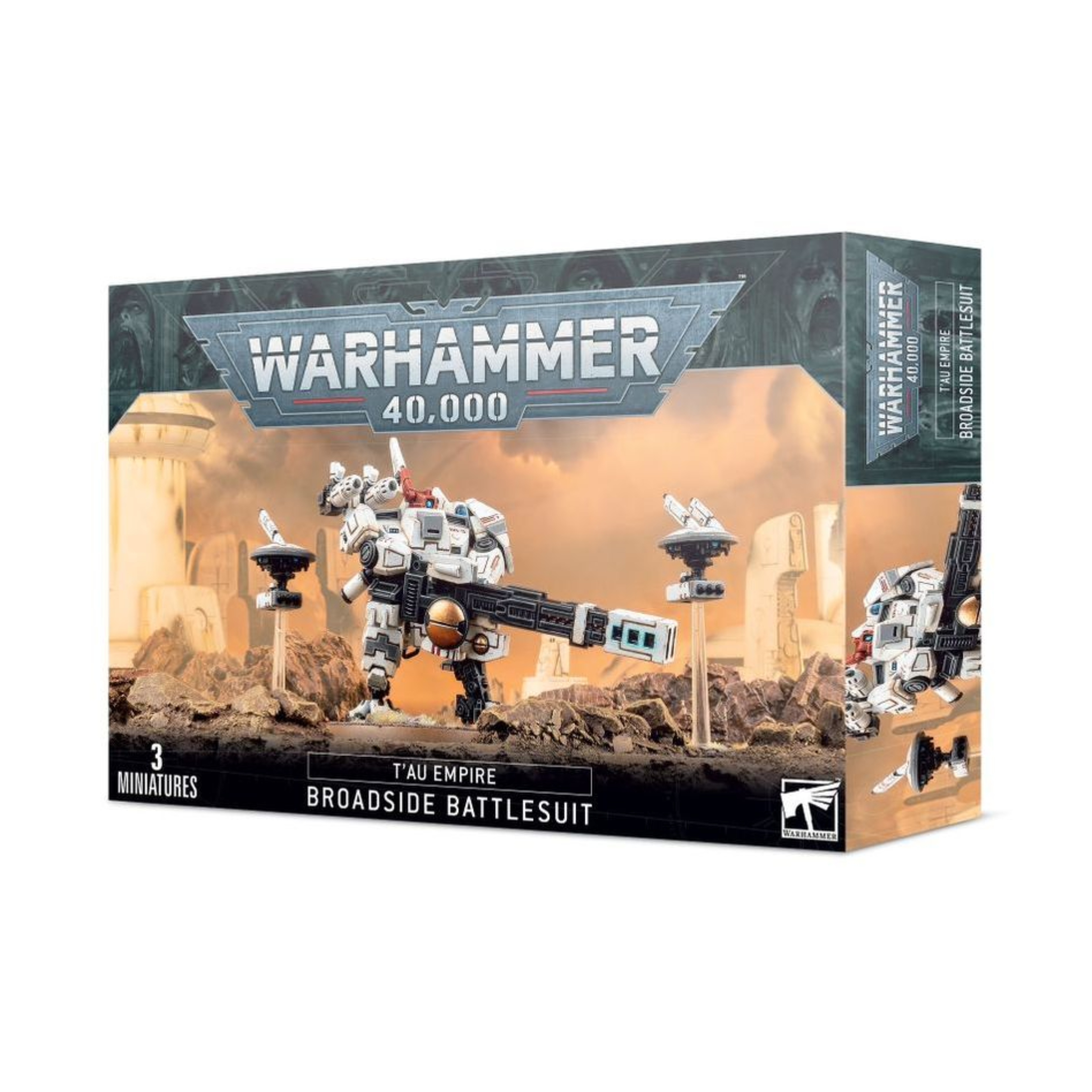 T’AU EMPIRE XV88 BROADSIDE BATTLESUIT WARHAMMER 40,000 T’au empire xv88 broadside battlesuit warhammer 40,000. Diseñada para ofrecer apoyo a larga distancia, la exoarmadura xv88 apocalipsis ha superado las expectativas, convirtiéndose en un pilar de los cuerpos de cazadores y en un arma antitanque de proporciones legendarias. Impulsado por un acelerador de partículas, el pesado disparo del rifle acelerador de una apocalipsis puede penetrar los búnkeres de plastiacero más gruesos. Con un robusto blindaje, maniobrabilidad y un montón de armas dentro de la caja, la exoarmadura xv88 apocalipsis proporciona al aficionado a los t'au una gran cantidad de opciones. El kit le da un toque nuevo a la gama de exoarmaduras t'au: son modelos notablemente más densos con una gran presencia en una colección de miniaturas. Cada una cuenta con un acelerador de partículas en la espalda. El arma estándar es un rifle acelerador acoplado de aspecto realmente potente, aunque pueden equiparse con módulos lanzamisiles de alto rendimiento y una potencia asombrosa. Por si fuera poco, también se puede usar el misil inteligente acoplado, suficiente para complacer a cualquier entendido en armas t'au. El kit incluye un dron de defensa y un dron artillero. Este kit multicomponente de plástico contiene 91 componentes y una hoja de calcomanías t'au, con los que podrás montar una exoarmadura apocalipsis y dos drones. Este kit se vende sin pintar y sin montar; recomendamos usar pegamento para plástico citadel y pinturas citadel colour.