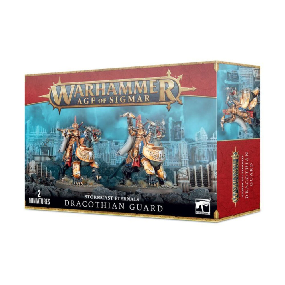 STORMCAST ETERNALS DRACOTHIAN GUARD ZOMBIES WARHAMMER AGE OF SIGMAR. Mientras sus Dracoths cargan escupiendo rayos centelleantes, los Tempestors desatan la furia de sus ballestas tempestad, descargando una salva tras otra de proyectiles como meteoritos ardientes. Los Tempestors pueden centrar sus esfuerzos en abatir a un enemigo especialmente poderoso, o simplemente romper las filas enemigas para abrir paso al resto de la Dracothian Guard. Este kit de plástico multicomponente contiene lo necesario para montar dos Dracothian Guard Tempestors, armados con ballestas tempestad, espada de guerra y escudos de sigmarite cada uno a lomos de un feroz Dracoth. Este kit también te permite montar las siguientes variantes de la Draconthian Guard: Fulminators, armados con espadones azotatormentas y escudos de sigmarite. Concussors, armados con martillos relámpago y escudos de sigmarite. Desolators, armados con hachas de trueno y escudos de sigmarite. Un Dracothian Guard puede montarse opcionalmente como Lord-Celestant en Dracoth armado con una selección de armas que incluye martillo tempestos, hacha trueno, martillo relámpago, espadón azotatormentas y escudo de sigmarite. Este kit de 80 componentes incluye dos peanas Citadel ovaladas de 90x52 mm Estas miniaturas se suministran sin pintar y requieren montaje. Recomendamos usar pegamento para plástico Citadel y pinturas Citadel Colour.