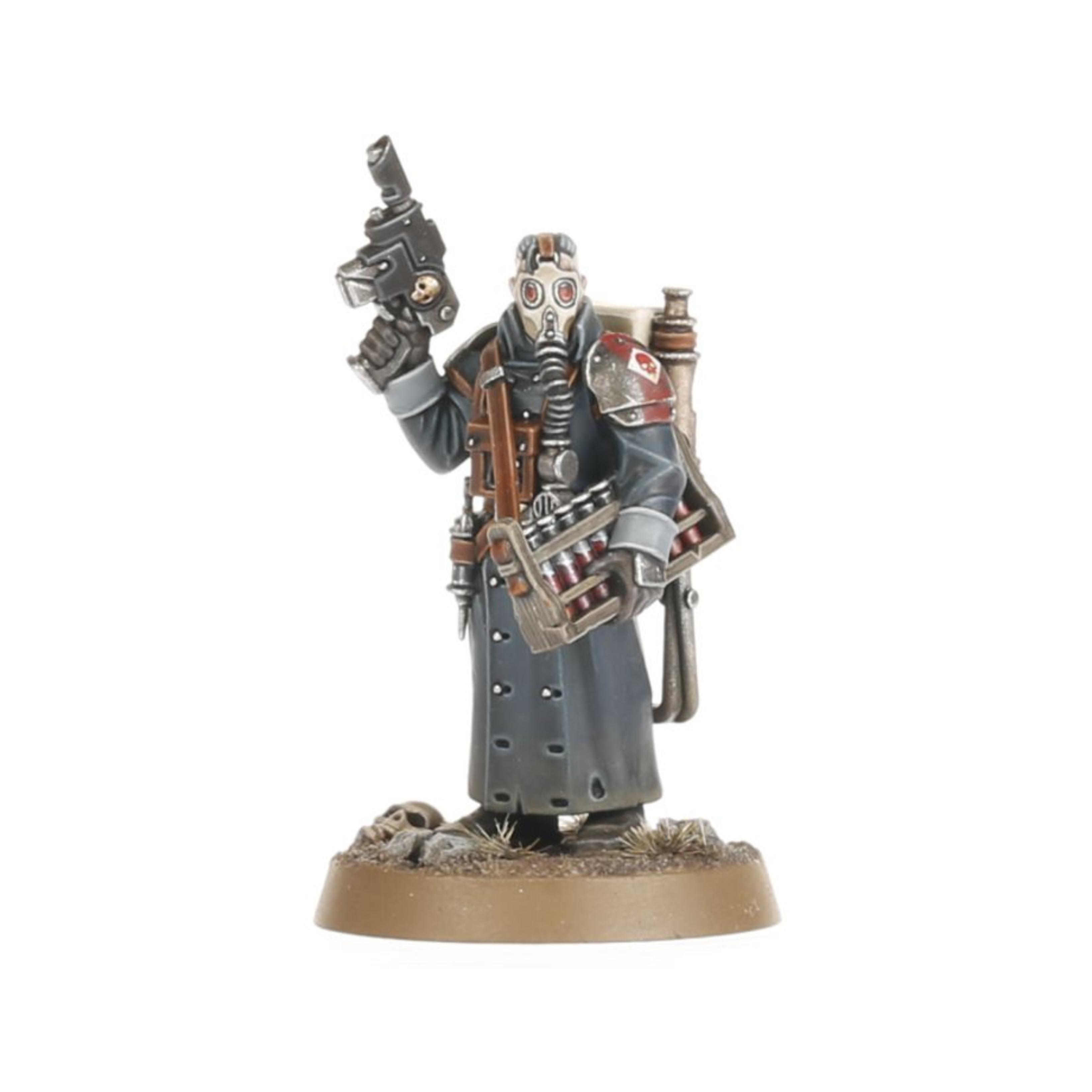ASTRA MILITARUM KRIEG COMMAND SQUAD WARHAMMER 40,000 Astra militarum krieg command squad warhammer 40,000. Las escuadras de mando de krieg están dirigidas por representantes del officio prefectus, normalmente un comisario de alto rango asistido por un séquito de veteranos y oficiales subalternos. Lideran sus tropas desde primera línea y con frecuencia los encontrarás en los combates más intensos. Con este kit multicomponente de plástico puedes montar una escuadra de mando de krieg para incluirlo en tus ejércitos del astra militarum en partidas de warhammer 40,000. La unidad está compuesta por un lord comisario, cinco guardias veteranos y un servoescriba; una importante incorporación de especialistas para tu fuerza. El lord comisario puede equiparse con una pistola de plasma o un látigo en su brazo derecho, y con un puño de energía o una espada de energía envainada y señalando con su otro brazo. También puedes montar a uno de los guardias veteranos de tu unidad con una pistola láser, una pistola bólter o una pistola de plasma en la mano derecha, y con una espada sierra, arma de energía o garrote de trinchera en la izquierda. Otro guardia puede equiparse con un bólter, un rifle de plasma, un rifle de fusión o un lanzagranadas, y elegir entre dos accesorios opcionales para llevar en la mochila: granadas o munición para el lanzagranadas. Los otros guardias llevan el estandarte del regimiento, el vocomaestro y los contraagentes alquímicos, respectivamente. También hay una gama de accesorios estéticos, como palas, para decorar aún más tus miniaturas. El kit contiene 81 piezas de plástico, 6 peanas redondas citadel de 25 mm y 1 peana redonda citadel de 32 mm. También incluye una hoja con 803 calcomanías al agua de los korps de la muerte de krieg para personalizar tus miniaturas. Las miniaturas se proporcionan sin montar ni pintar. Recomendamos usar pegamento para plástico citadel y pinturas citadel colour.