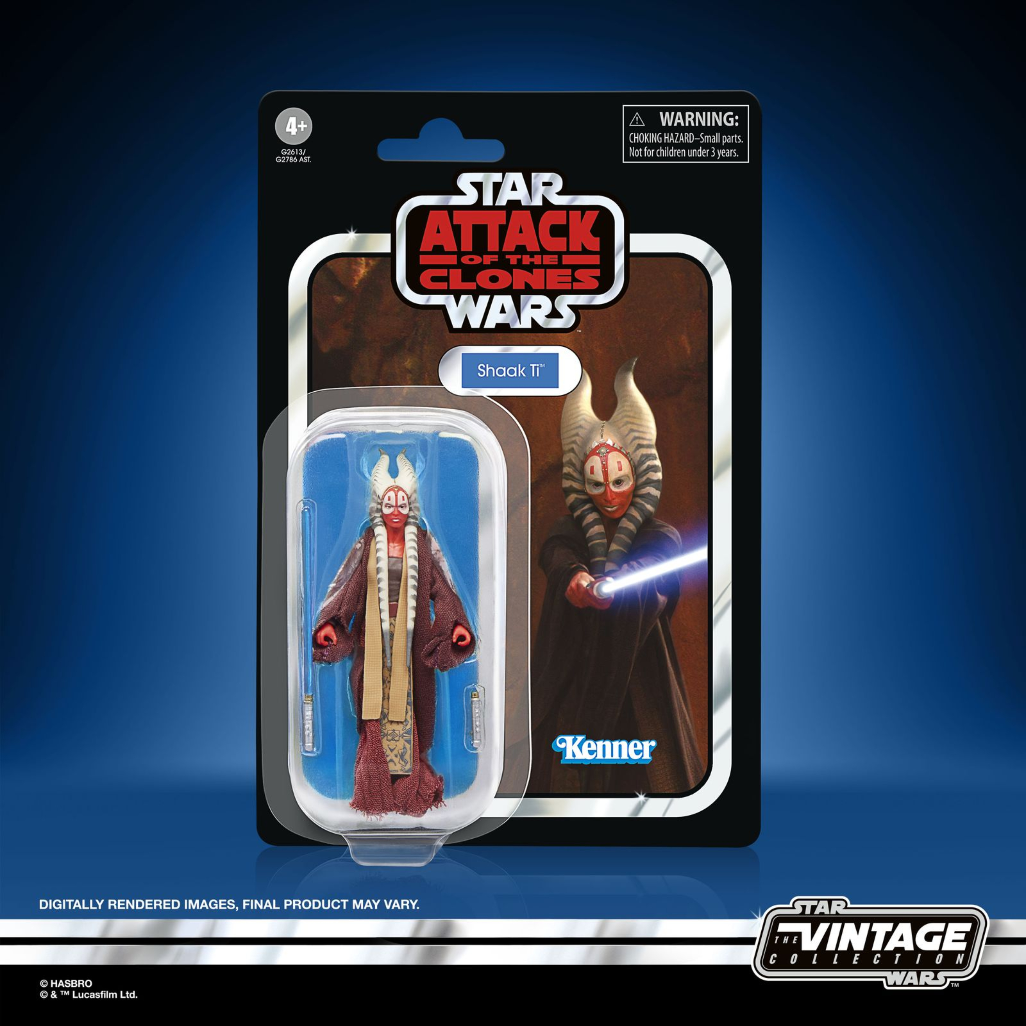 SHAAK TI VINTAGE COLLECTION STAR WARS ATTACK OF THE CLONES Shaak ti vintage collection star wars attack of the clones. Hasbro añade a su línea the vintage collection la figura de shaak ti, basada en la apariencia de su personaje en la película "star wars: attack of the clones" ("star wars: el ataque de los clones" en españa). Mide 9,5 cm y cuenta con múltiples puntos de articulación. Incluye 1x túnica de tela, 1x sable de luz azul y 1x empuñadura no iluminada. Su embalaje tipo blíster reproduce el estilo clásico de kenner, con logotipo vintage y numeración para coleccionistas. Unidades limitadas.