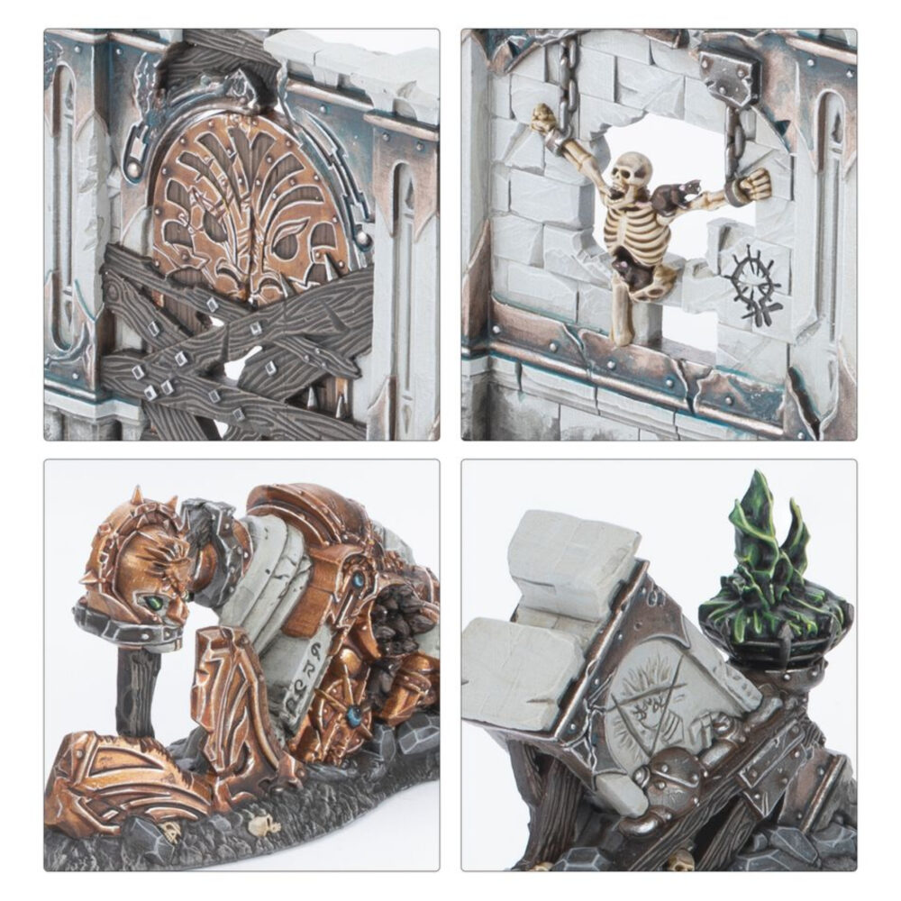 Warhammer age of sigmar: caja de inicio de punta de lanza (español). La era de sigmar es una era de guerra sin fin. Durante siglos, los formidables forjados en la tormenta han luchado contra las fuerzas del mal, pero ahora parece haber llegado la hora de la ruina con incontables hordas de escurridizos skaven inundando los reinos mortales. Tan poderoso es su armamento arcano que el dios rey sigmar ha enviado a sus guerreros más poderosos para frenar la marea. A la cabeza de esta resplandeciente hueste marchan las cámaras de perdición, guerreros que han muerto tantas veces que se parecen más a armas vivientes que a los humanos que protegen. Este set es perfecto para empezar con warhammer age of sigmar, un apasionante universo de fantasía del que puedes formar parte coleccionando ejércitos, pintándolos y combatiendo con tus amistades. El manual de 72 páginas contiene todo lo que necesitas para empezar con todos los aspectos de este emocionante hobby; aprenderás a montar y pintar tus miniaturas, descubrirás el universo al que pertenecen y disputarás con ellas emocionantes batallas. También incluye el libro punta de lanza: fuego y jade, que contiene todas las reglas adicionales que necesitas para jugar al vertiginoso modo de juego punta de lanza, junto con un tapete de juego de dos caras en el que jugar tus partidas de punta de lanza. Incluso encontrarás dos fuerzas completas de punta de lanza, para que te lances a jugar partidas tácticas e intensas desde el primer momento.