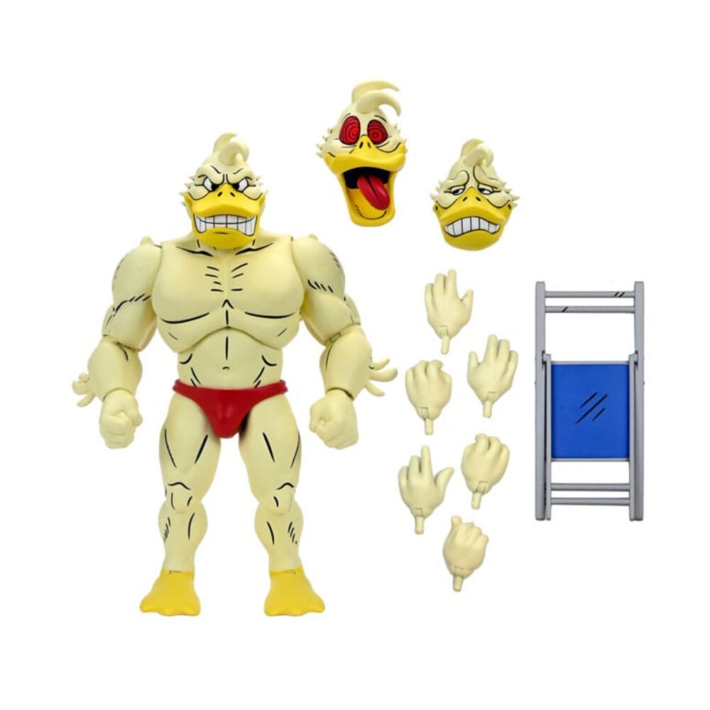 Stump wrestling ace duck teenage mutant ninja turtles archie comics.  chote irrumpe desde el crudo mundo de las tortugas ninja, tal y como aparecen en los cómics originales de mirage comics. Con su físico de culturista y su enorme cabeza de pato, encarna la extraña y cruda energía de este universo cómico de culto de los años 80, muy alejado de las versiones animadas más amigables. La figura cuenta con un físico exagerado, un ajustado bañador rojo, pies palmeados amarillos y una sonrisa amenazante y caricaturesca. Se incluyen tres cabezas intercambiables, cada una con una expresión muy diferente: una sonrisa burlona, un rugido con la boca abierta y una mueca retorcida. Cada detalle esculpido refleja el estilo tosco y exagerado del material original. Gracias a su articulación completa, chote puede adoptar poses llenas de acción o ridículas. Viene con ocho manos intercambiables (puños, palmas abiertas, estilos de agarre) y una silla de lucha plegable que añade un toque perfecto de caos desenfrenado de pelea callejera. Con una altura de unos 18 cm, esta figura de neca es un audaz homenaje al mundo de las tmnt de la era mirage. Una adición salvaje y destacada para los fans incondicionales de las tortugas ninja y los amantes del caos mutante poco convencional.
