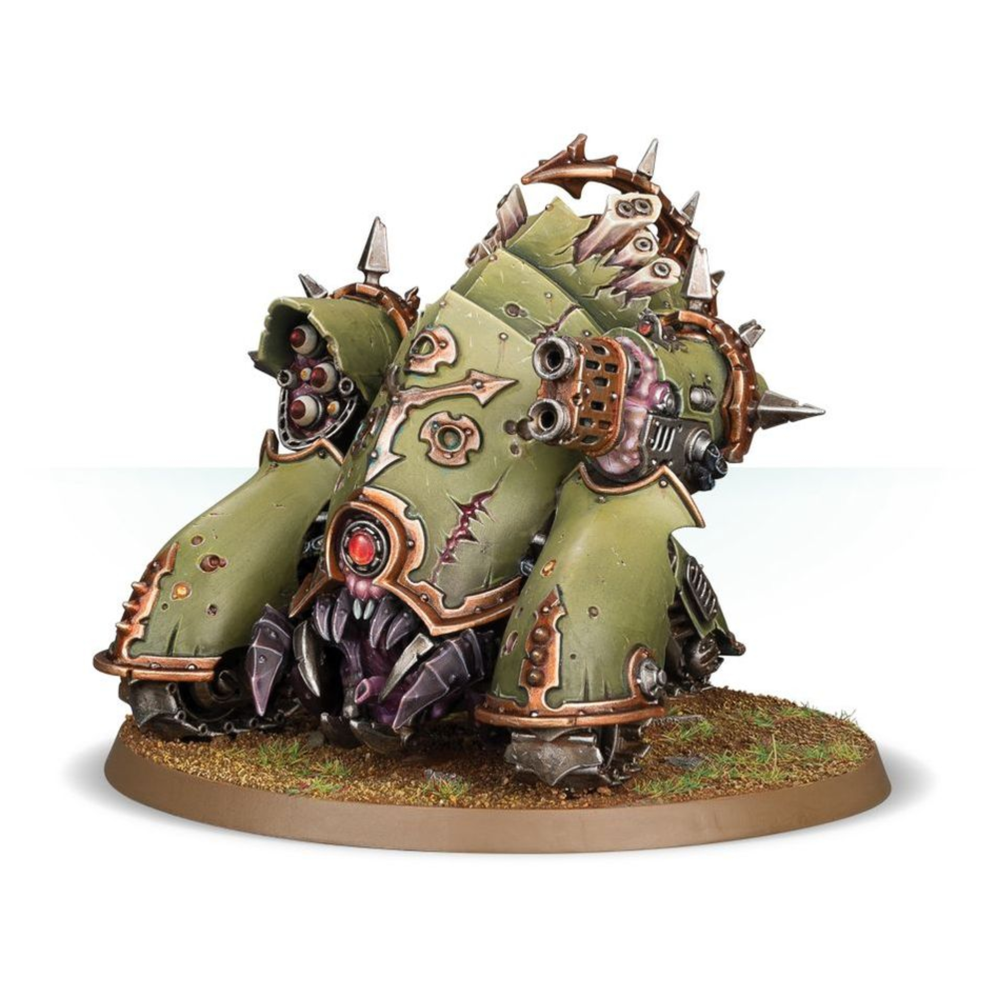 DEATH GUARD: MYPHITIC BLIGHT-HAULER WARHAMMER 40,000 Death guard: myphitic blight-hauler warhammer 40,000. Mientras eructan gases hediondos que inundan el aire, los cargaplagas mefíticos usan su movilidad todoterreno y su armamento pesado para cazar tanques enemigos y proporcionar fuego de apoyo incluso en los entornos más peligrosos. Si el enemigo se acerca demasiado, estos ingenios daemónicos se le echan encima con fauces dentadas y rociadas de bilis. Con este kit multicomponente de plástico puedes montar un cargaplagas mefítico, un ingenio daemónico corrompido para tus ejércitos de la guardia de la muerte de warhammer 40,000. Este vehículo rápido y ligero es una desagradable combinación de máquina y carne pútrida. Es ideal para encargarse de los vehículos enemigos con sus fauces rechinantes, cañón de fusión, lanzamisiles y la terrible bilis que emana a borbotones del fondo de sus calderas gástricas. El kit contiene 13 piezas de plástico y 1 peana redonda citadel de 80 mm con agujeros hexagonales. Esta miniatura de encaje a presión puede montarse sin pegamento y se proporciona sin pintar. Recomendamos usar pinturas citadel colour.