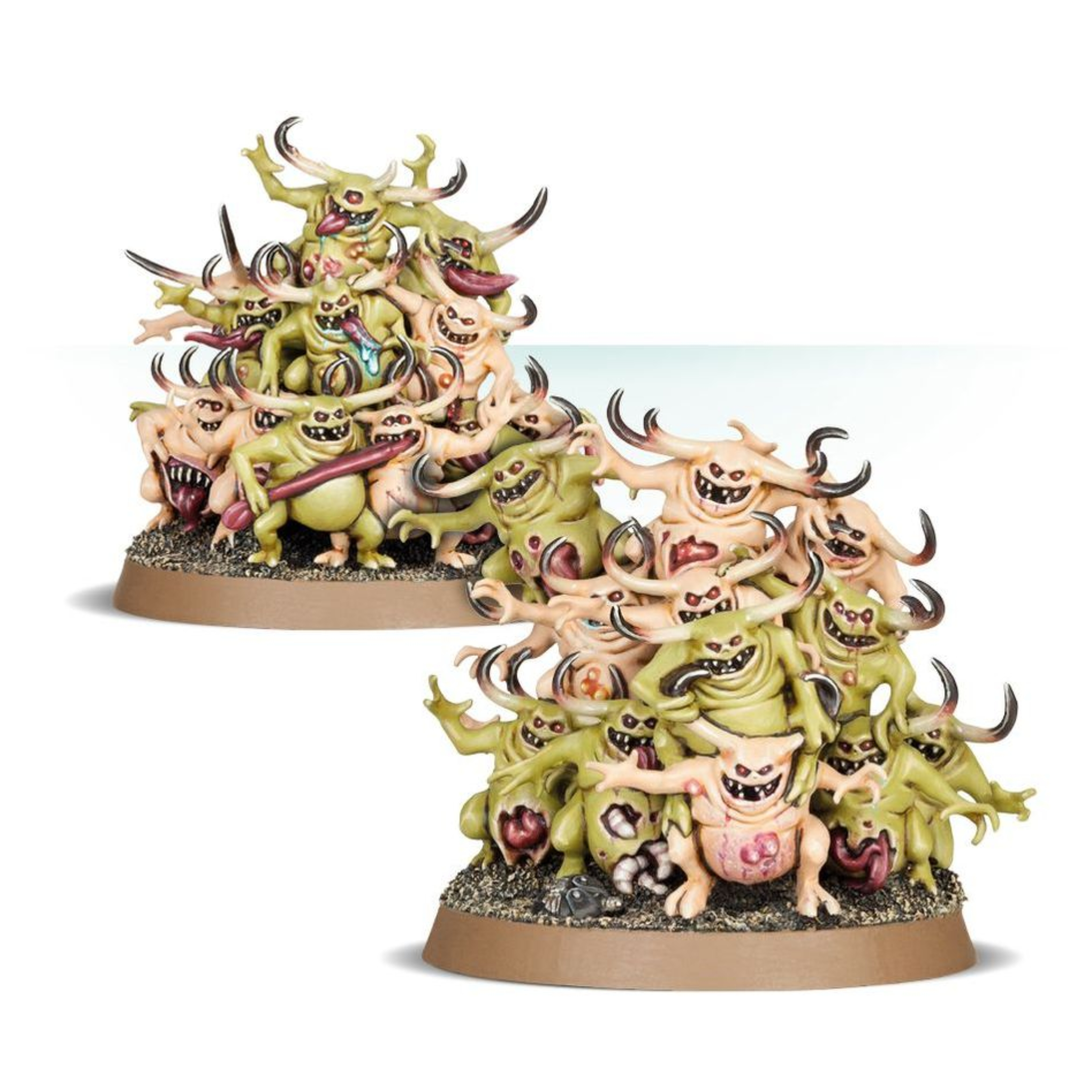 MAGGOTKIN OF NURGLE NURGLINGS WARHAMMER AGE OF SIGMAR Maggotkin of nurgle nurglings warhammer age of sigmar. Los nurgletes son ácaros de plaga que surcan el campo de batalla en risueños enjambres. Estos diablillos asquerosos podrían antojarse divertidos desde la distancia, pero la ilusión se rompe cuando se abalanzan sobre sus víctimas en una rancia avalancha de colmillos afiladísimos, garras asquerosas y carne abotargada. Con este kit multicomponente de plástico puedes montar tres peanas de nurgletes, pilas de daemons diminutos para tus ejércitos de guardia de la muerte o daemons del caos de warhammer 40,000 o de agusanados de nurgle de warhammer age of sigmar. Compensan su escasa fuerza con grandes números, lo que los hace ideales para trabar unidades enemigas o reclamar objetivos vitales. Cada enjambre tiene filas delanteras, traseras y centrales, cada una formada por pequeñas bestias cornudas cubiertas de llagas, cortes y bultos. Vienen en una variedad de poses cargadas de personalidad que te permiten montar 27 combinaciones únicas de torres de nurgletes, con nurgletes individuales adicionales para decorar las peanas del resto de tu ejército. El kit contiene 16 piezas de plástico y 3 peanas redondas citadel de 40 mm. Las miniaturas se proporcionan sin montar ni pintar. Recomendamos usar pegamento para plástico citadel y pinturas citadel colour.