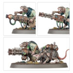 SKAVEN WARPSPARK WEAPON BATTERY WARHAMMER AGE OF SIGMAR. Las Baterías de Armas Brujas son miembros de los Clanes Skryre que a menudo marchan a la guerra ocultos entre hordas de serviles Ratas de Clan. Cuando llega el momento adecuado se revelan y descargan sus extrañas pero poderosas máquinas sobre el desprevenido enemigo. Ya sea con una lluvia de balas, ráfagas de espeluznantes llamas disformes o rayos brujos, obtienen una cosecha mortal para gloria de la Rata Cornuda. Con este kit multicomponente de plástico podrás montar tres equipos de armas con una de tres máquinas mortales diferentes. Todas pueden ser un tanto inestables, pero están diseñadas para acabar con diferentes tipos de enemigos. Las Amerratadoras emiten una lluvia de plomo caliente para devastar las hordas enemigas; los Lanzallamas Brujos escupen una inextinguible llamarada verde, y los Escuperrayos Brujos son excelentes para aniquilar a tus enemigos con arcos de rayos brujos. Encontrarás un montón de opciones estéticas como opciones de cabeza para cada artillero además de puntas de armas, mochilas y más cosas para que puedas personalizar fácilmente tus unidades. Este kit contiene 63 componentes de plástico y 3 peanas ovaladas Citadel de 60 mm x 35 mm. Estas miniaturas se venden sin montar y sin pintar; recomendamos usar pegamento para plástico Citadel y pinturas Citadel Colour.