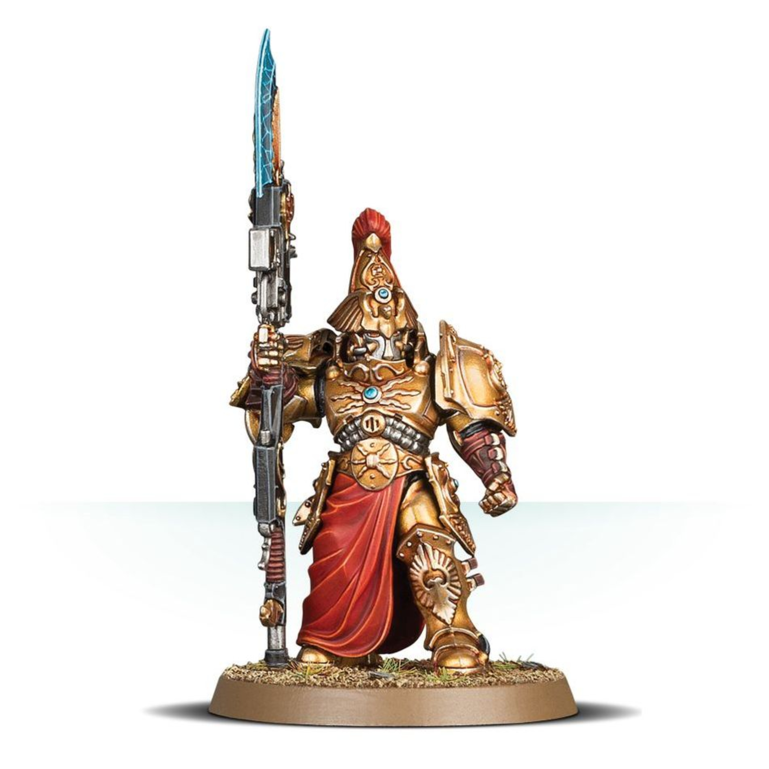 CUSTODIAN WARDENS WARHAMMER 40,000 Custodian wardens warhammer 40,000. Los adeptus custodes son una fuerza gloriosa y muy admirada. En los primeros días del imperium marcharon a la guerra junto al propio emperador, presentando un espectáculo digno de la majestad del maestro de la humanidad. Al igual que sus armas y armaduras siempre se han fabricado para reflejar su gloria marcial, también es así con los orgullosos estandartes conocidos como vexillas, que algunos de los custodians más veteranos llevan a la guerra. Pocas compañías escudo marchan a la guerra sin vexillas ondeando sobre ellas. Este kit de plástico multicomponente contiene las piezas necesarias para montar un vexilus praetor de los custodian wardens. Va ataviado con una espectacular servoarmadura de auramita de excelente manufactura, cubierta de simbología del emperador esculpida, águilas imperiales, relámpagos, gemas y filigranas. Va armado con un hacha de castellano o una lanza de guardián, pero lo que más destaca es su enorme vexilla ornamentado. Este tiene casi el doble de la altura del propio praetor (sin contar el penacho del casco), y es sin duda una visión inspiradora, mostrando una gran águila bicéfala con gemas, púas y cuerdas con pesadas borlas. Además del vexilus praetor, este kit permite montar a 4 custodian wardens, o 3 custodian wardens y un shield-captain. Los custodian wardens también pueden armarse con hacha de castellano o lanza de guardián. El shield-captain tienen sus propias hombreras, placas de los muslos, penacho y daga misericordia, además de las opciones normales de armamento.