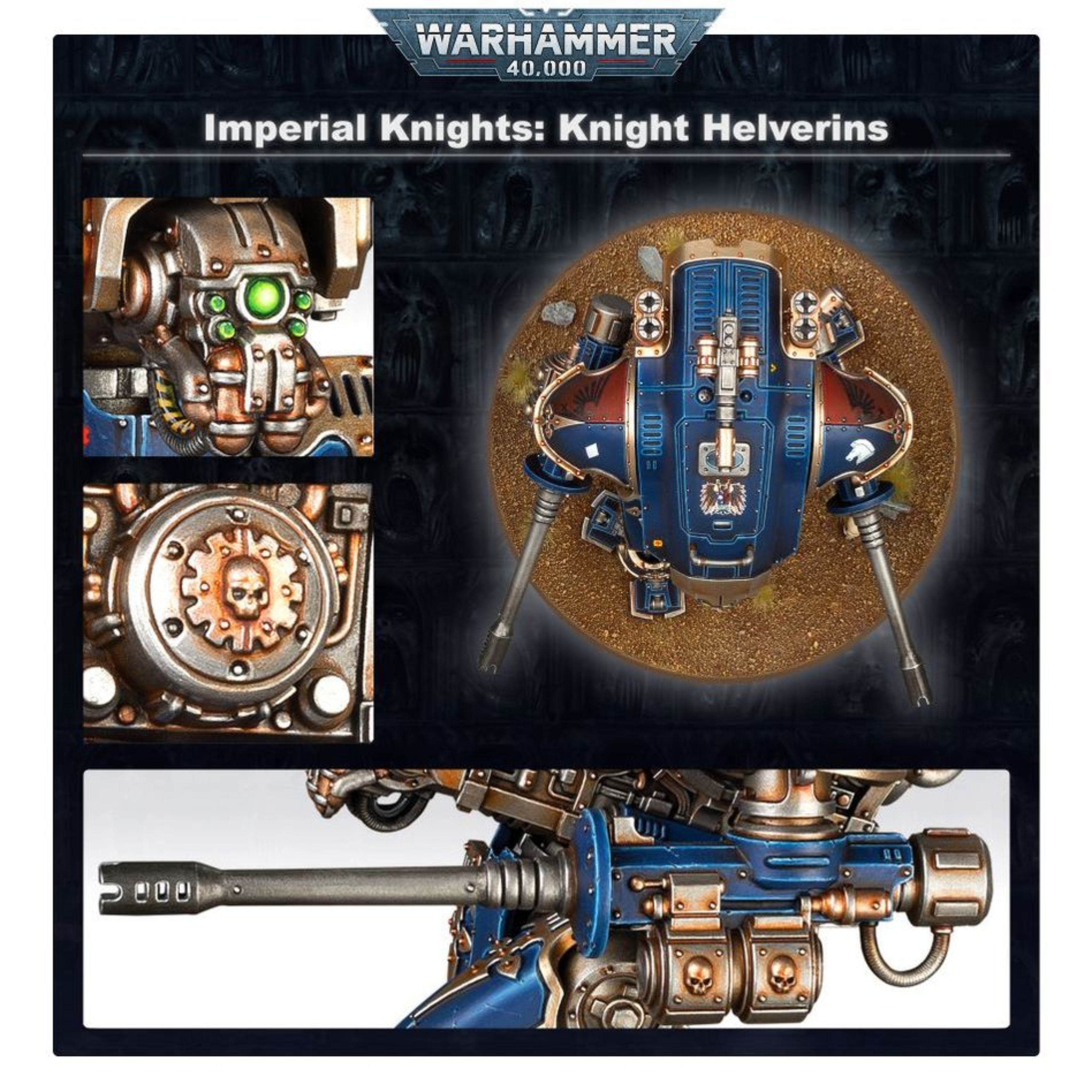 INMORTALS KNIGHTS: KNIGHTS ARMIGERS WARHAMMER 40,000 Inmortals knights: knights armigers warhammer 40,000. Los helverines armiger son veloces caballeros que lanzan ráfagas de fuego pesado desde posiciones de flanqueo y puestos de vanguardia o mientras avanzan en emboscada. Entre sus funciones estratégicas clave se encuentran el fuego a discrección, de reconocimiento y de cobertura, usando sus cañones automáticos para disparar cientos de proyectiles por minuto. Una manada de estos ingenios de guerra es capaz de echar por tierra un asalto enemigo en cuestión de segundos. Con este kit multicomponente de plástico puedes montar dos helverines armiger (o dos espadas de guerra armiger), bípodes veloces para incluirlos en tus ejércitos de caballeros imperiales de warhammer 40,000 o desplegarlos como desarraigados en tus ejércitos de marines espaciales, astra militarum, adepta sororitas, adeptus custodes, adeptus mechanicus o agentes imperiales. También puedes montarlos como perros de la guerra cazadores o perros de la guerra verdugos para incluirlos en tus ejércitos de caballeros del caos o desplegarlos como descastados en tus ejércitos de marines espaciales del caos, guardia de la muerte, hijos del emperador, mil hijos o devoradores de mundos. Los helverines armiger son veloces plataformas de armas capaces de encontrar la posición perfecta desde la que arrojar salvas devastadoras sobre el campo de batalla con sus cañones automáticos.