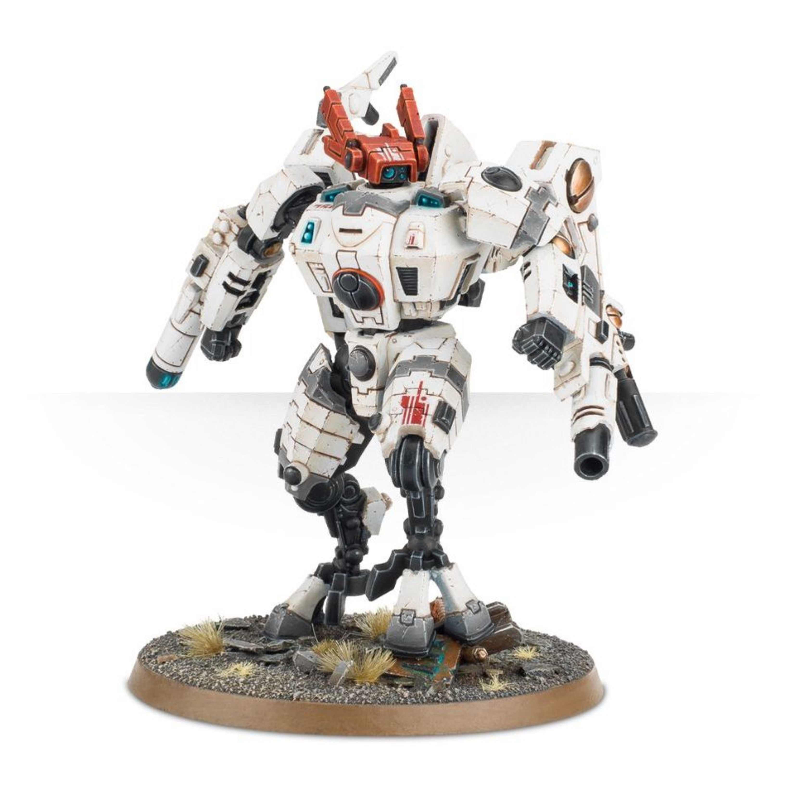 T'AU EMPIRE COMMANDER WARHAMMER 40,000 T'au empire commander warhammer 40,000. Rápidos y letales, los comandantes t'au pilotan exoarmaduras de tamaño y potencia intimidantes. Obviamente el mero hecho de pilotar una enorme exoarmadura no convierte automáticamente a un soldado en comandante; es la astucia estratégica y la capacidad de adaptarse a situaciones impredecibles lo que más distingue a este piloto de los demás. Se necesitan muchísimos años de incansable dedicación para alcanzar este prestigioso rango; todos los comandantes t'au han conseguido su estatus por las malas. Sus exoarmaduras xv85 sentenciador están armadas con una gama de armas enormemente destructivas: lanzallamas, blásteres de iones y eyectores de minas son algunas de las opciones disponibles, junto con contramedidas electrónicas y enormes capacidades de procesamiento de datos que mejoran el rendimiento en batalla. La variante xv86 de la exoarmadura estrella de hielo está cubierta de aletas que la hacen más aerodinámico y le permiten desplazarse a gran velocidad por el campo de batalla, aniquilando a los enemigos con los potentes impactos de su cañón rotativo. Sus contramedidas holofotónicas y los conjuntos de telemetría proporcionan a la estrella de hielo y a su piloto una enorme variedad de información que abrumaría a una mente no entrenada pero que, en este caso, permite a la armadura estrella de hielo elevarse sobre sus enemigos con una agilidad que los sistemas de puntería enemigos no pueden contrarrestar. Con este kit multicomponente de plástico tendrás todo lo que necesitas para montar un comandante t’au con exoarmadura xv-85 sentenciador o con exoarmadura xv86 estrella de hielo. Hay una inmensa cantidad de opciones disponibles en la caja: diferentes cabezas, motores, brazos y piernas, ¡y un montón de armas! Un eyector de minas aéreas, un fusil de plasma, un lanzallamas, un bláster fundidor, un ciclobláster iónico, un cañón rotativo (con kit de mejoras) y un módulo lanzamisiles. También incluye un dron, que puede montarse como un dron de combate, un dron de defensa o un dron telemétrico. Este kit contiene 77 componentes y una peana redonda citadel de 60 mm. Esta miniatura se vende sin pintar y sin montar; recomendamos usar pegamento para plástico citadel y pinturas citadel colour. Las miniaturas se proporcionan sin montar ni pintar. Recomendamos usar pegamento para plástico citadel y pinturas citadel colour.