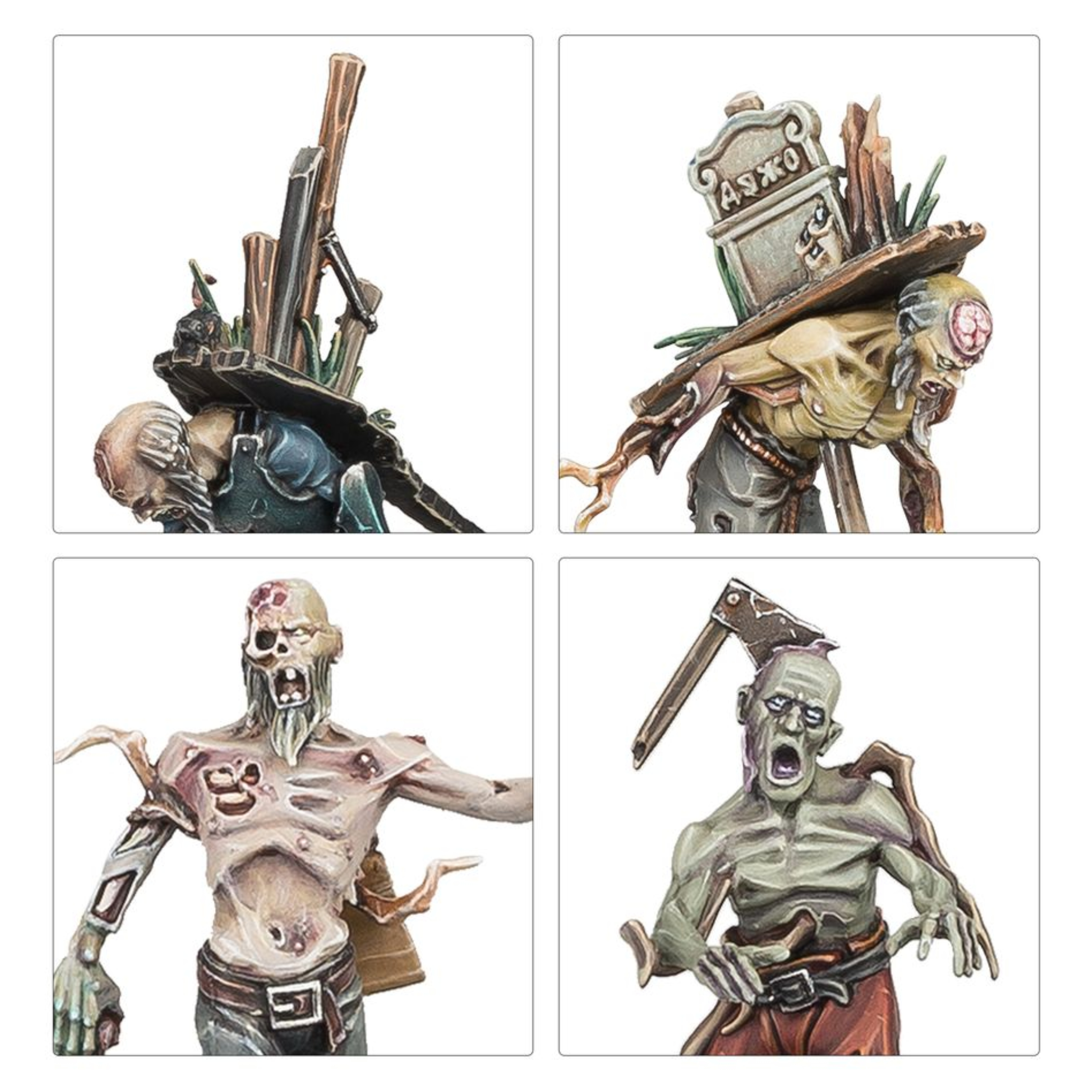 SOULBLIGHT GRAVELORDS DEADWALKER ZOMBIES WARHAMMER AGE OF SIGMAR Soulblight gravelords deadwalker zombies warhammer age of sigmar. Los deadwalker zombies son creados a partir de cadáveres frescos; reciben la fuerza mediante el poder de necromancia oscura y son enviados al campo de batalla en una horda de paso tambaleante. Sin mente, y regidos únicamente por un instinto colectivo, las migraciones zombis se han convertido en una plaga sempiterna tras el necroseísmo. Muchas ciudad han creado "pirobandas" errantes que purgan con fuego los brotes antes de que sea demasiado tarde. A pesar de que de manera individual son lentos, torpes y frágiles, una manada de deadwalker zombies del tamaño adecuado puede suponer una amenaza incluso para los soldados enemigos más habilidosos, simplemente por su superioridad numérica. Su hambre mononeuronal les da un componente de velocidad sorprendente cuando la presa se acerca demasiado, y cualquier desafortunado que caiga en sus garras acabará por unirse a los rangos soulblight antes de que acabe la batalla. En el interior de esta caja encontrarás 94 componentes de plástico, con los que puedes montar 20 deadwalker zombies. Estas miniaturas vienen acompañadas de 20 peanas citadel redondas de 25 mm. Estas miniaturas se suministran sin pintar y requieren montaje. Recomendamos usar pegamento para plástico citadel y pinturas citadel colour.