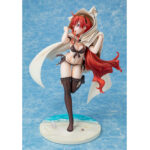 ERIS BOREAS GREYRAT SWIMSUIT MUSHOKU TENSEI: JOBLESS REINCARNATION ESTATUA 1/7. En Mushoku Tensei: Jobless Reincarnation, Eris Boreas Greyrat es una joven noble fogosa con un temperamento explosivo. Como heredera de una familia prestigiosa, creció rodeada de privilegios, pero también de una disciplina estricta, hasta que su camino cambió drásticamente tras conocer a Rudeus. Personaje clave de la historia, evoluciona de ser una niña malcriada y de mal genio a convertirse en una joven decidida y más madura. Su trayectoria refleja tanto su fuerte voluntad como su sensibilidad oculta bajo una apariencia dura. Su complicada relación con Rudeus y su implacable entrenamiento ponen de relieve su deseo de hacerse más fuerte. La figura la representa con un bañador oscuro de dos piezas con sutiles detalles de lazos y un short a juego. Lleva una gran capa blanca con capucha y orejas estilizadas de gato, que contrastan maravillosamente con su largo cabello rojo ondulado. Sus medias negras hasta los muslos resaltan la elegancia de su silueta. La pose dinámica y la expresión de sorpresa capturan a la perfección su energía y espontaneidad. Fabricada en PVC a escala 1/7, esta figura mide unos 25 centímetros de altura y descansa sobre una base con temática playera con arena esculpida, conchas marinas y detalles de suaves olas. El contraste de texturas entre la tela de la capa, su detallado cabello y el brillante bañador realza el realismo de la pieza.