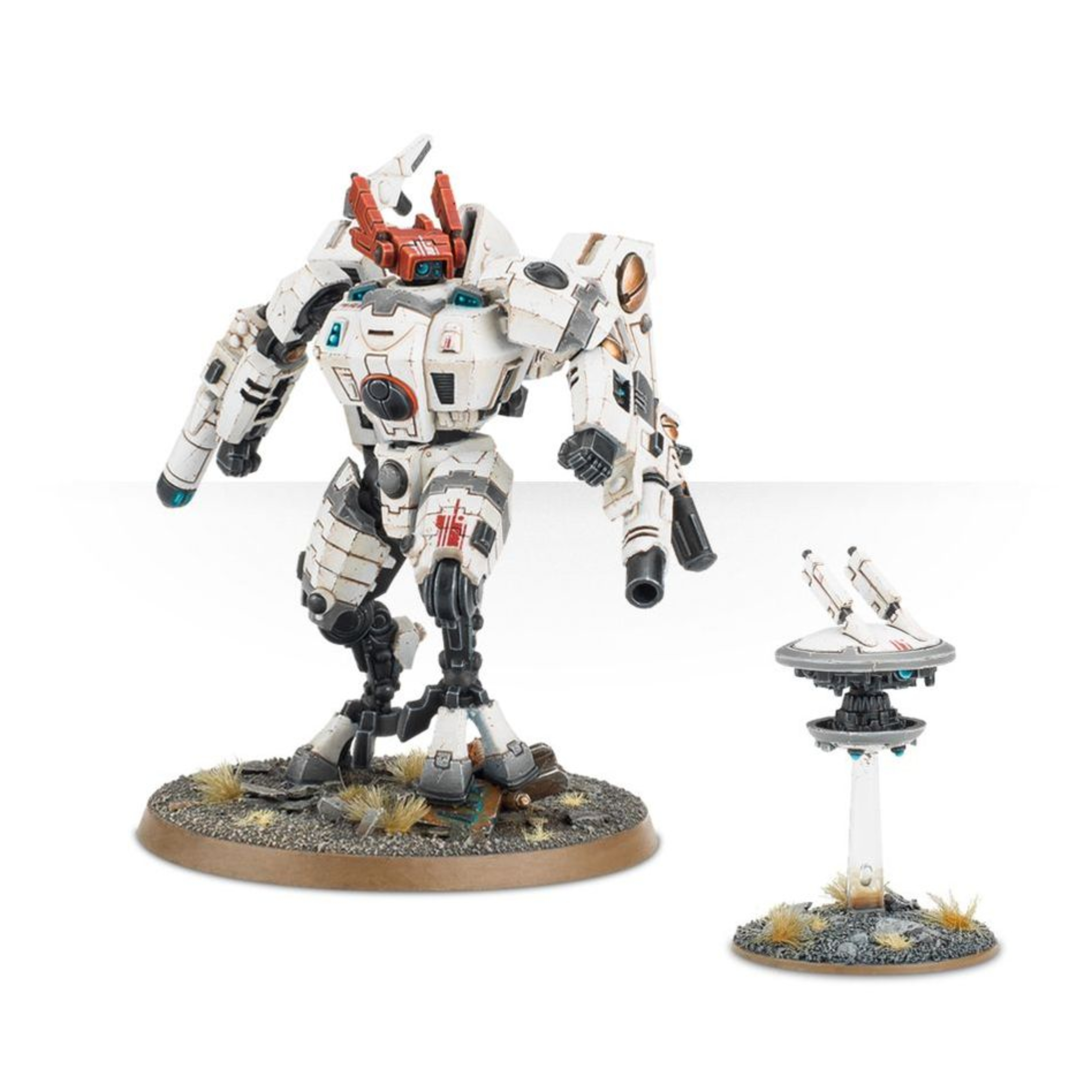 T'AU EMPIRE COMMANDER WARHAMMER 40,000 T'au empire commander warhammer 40,000. Rápidos y letales, los comandantes t'au pilotan exoarmaduras de tamaño y potencia intimidantes. Obviamente el mero hecho de pilotar una enorme exoarmadura no convierte automáticamente a un soldado en comandante; es la astucia estratégica y la capacidad de adaptarse a situaciones impredecibles lo que más distingue a este piloto de los demás. Se necesitan muchísimos años de incansable dedicación para alcanzar este prestigioso rango; todos los comandantes t'au han conseguido su estatus por las malas. Sus exoarmaduras xv85 sentenciador están armadas con una gama de armas enormemente destructivas: lanzallamas, blásteres de iones y eyectores de minas son algunas de las opciones disponibles, junto con contramedidas electrónicas y enormes capacidades de procesamiento de datos que mejoran el rendimiento en batalla. La variante xv86 de la exoarmadura estrella de hielo está cubierta de aletas que la hacen más aerodinámico y le permiten desplazarse a gran velocidad por el campo de batalla, aniquilando a los enemigos con los potentes impactos de su cañón rotativo. Sus contramedidas holofotónicas y los conjuntos de telemetría proporcionan a la estrella de hielo y a su piloto una enorme variedad de información que abrumaría a una mente no entrenada pero que, en este caso, permite a la armadura estrella de hielo elevarse sobre sus enemigos con una agilidad que los sistemas de puntería enemigos no pueden contrarrestar. Con este kit multicomponente de plástico tendrás todo lo que necesitas para montar un comandante t’au con exoarmadura xv-85 sentenciador o con exoarmadura xv86 estrella de hielo. Hay una inmensa cantidad de opciones disponibles en la caja: diferentes cabezas, motores, brazos y piernas, ¡y un montón de armas! Un eyector de minas aéreas, un fusil de plasma, un lanzallamas, un bláster fundidor, un ciclobláster iónico, un cañón rotativo (con kit de mejoras) y un módulo lanzamisiles. También incluye un dron, que puede montarse como un dron de combate, un dron de defensa o un dron telemétrico. Este kit contiene 77 componentes y una peana redonda citadel de 60 mm. Esta miniatura se vende sin pintar y sin montar; recomendamos usar pegamento para plástico citadel y pinturas citadel colour. Las miniaturas se proporcionan sin montar ni pintar. Recomendamos usar pegamento para plástico citadel y pinturas citadel colour.