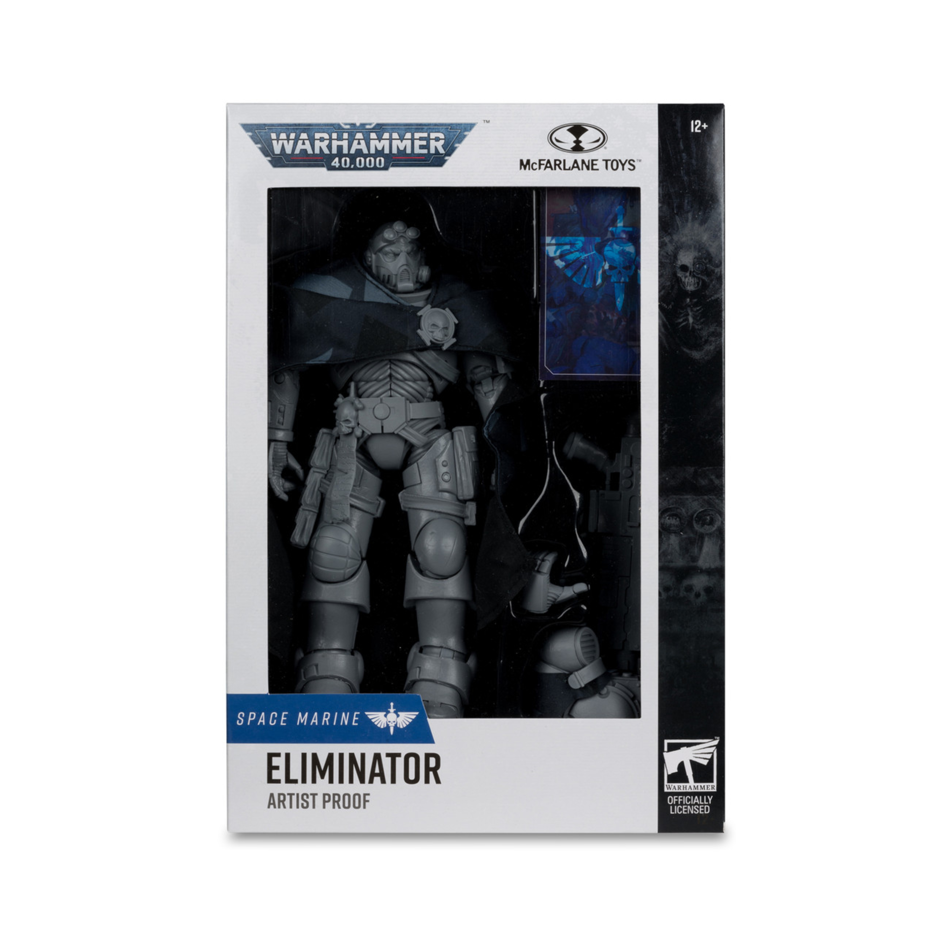 ELIMINATOR (SPACE MARINE) ARTIST PROOF WARHAMMER 40,000 Eliminator (space marine) artist proof warhammer 40,000.  los eliminators, tiradores expertos, acechan en las sombras del campo de batalla, buscando objetivos oportunos y derribándolos con precisas ráfagas de fuego. A continuación, estos asesinos silenciosos se escabullen en busca de su próxima presa. Escala detallada de 17,78 cm. Figura a escala de 17,78 cm increíblemente detallada basada en la franquicia warhammer 40,000. La figura es de color gris mate clásico para pintar y personalizar. Diseñada con ultra articulation, con hasta 22 partes móviles para una amplia gama de poses y juego. Incluye rifle de francotirador, capa de tela, mano extra, tarjeta coleccionable y base de exposición. La figura se presenta en una caja con ventana temática de warhammer 40,000. Colecciona todas las figuras de warhammer 40,000 de mcfarlane toys.