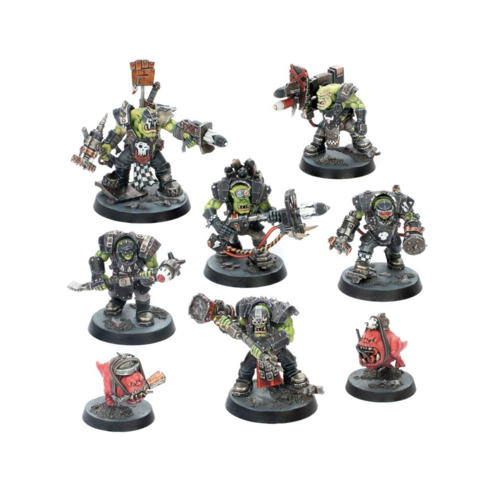 KILL TEAM WRECKA KREW (ESPAÑOL). A los Demoledorez les apasiona la destrucción, incluso para los estándares orkos. Salen en misiones de sabotaje o con el único fin de reducir a escombros lo que encuentren a su paso, y para ello se valen de cohetes y martillos con los que destrozan las máquinas enemigas y todo lo que se interponga en su camino. Con este kit multicomponente de plástico puedes montar ocho miniaturas de Demoledorez. Estas miniaturas se pueden utilizar como agresivos agentes Demoledorez en partidas de Kill Team o en un ejército de Orkos para partidas de Warhammer 40,000. El kit incluye distintas opciones de cabezas y accesorios para personalizar tu comando, además de componentes para montar especialistas como el brutal Noble Jefazo, el destructivo Kobeteador Petatankez, los prescindibles Garrapatos bomba y muchos otros. Dentro de la caja también encontrarás una hoja con 38 marcadores de doble cara de Demoledorez para que lleves fácilmente la cuenta de tu equipo y de los efectos en el juego en plena batalla. El kit contiene 129 piezas de plástico, 1 peana redonda Citadel de 40 mm, 5 peanas redondas Citadel de 32 mm y 2 peanas redondas Citadel de 25 mm. Este set también incluye una hoja con 438 calcomanías al agua de gran calidad para que personalices tus miniaturas de Orkos. Las miniaturas se proporcionan sin montar ni pintar. Recomendamos usar pegamento para plástico Citadel y pinturas Citadel Colour.