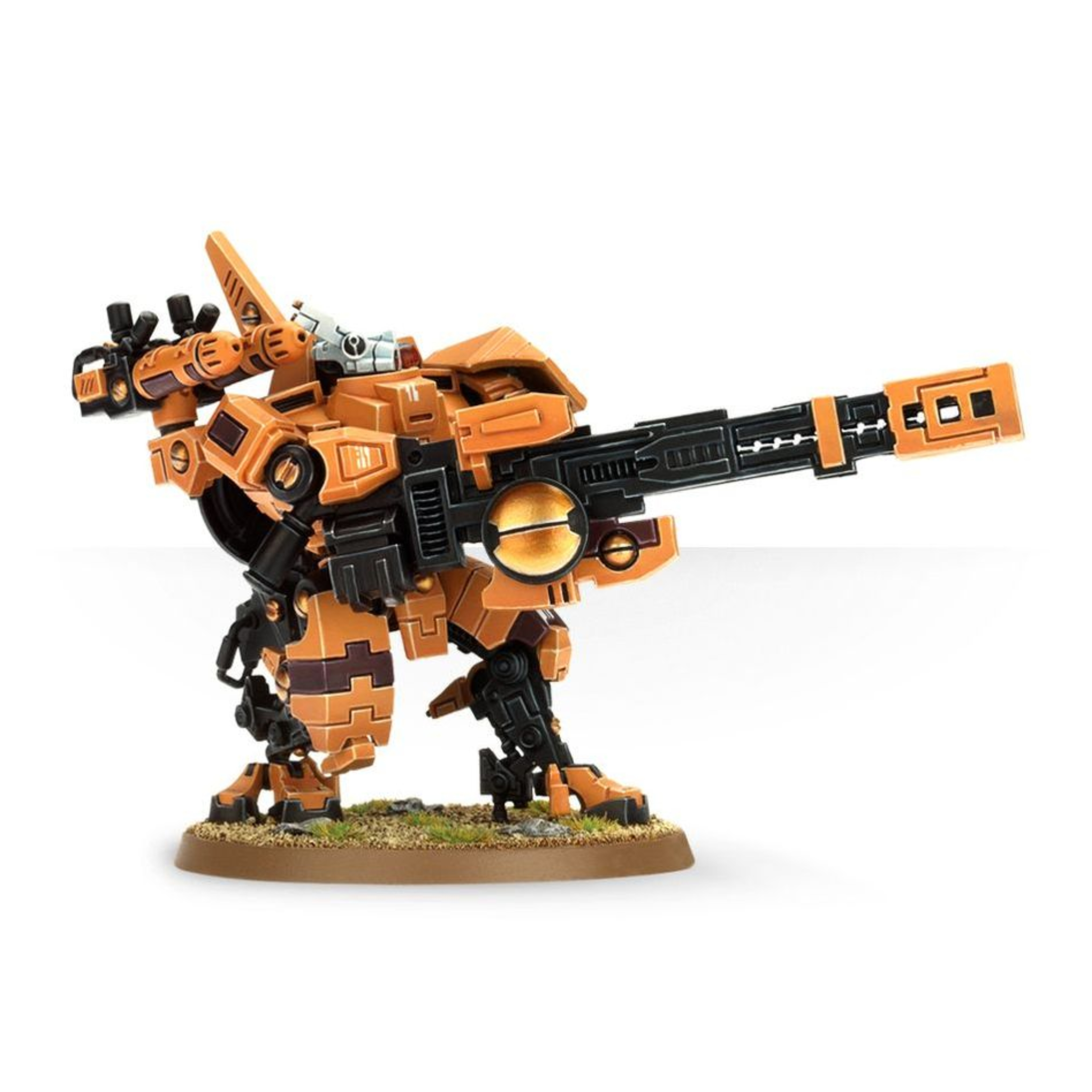 T’AU EMPIRE XV88 BROADSIDE BATTLESUIT WARHAMMER 40,000 T’au empire xv88 broadside battlesuit warhammer 40,000. Diseñada para ofrecer apoyo a larga distancia, la exoarmadura xv88 apocalipsis ha superado las expectativas, convirtiéndose en un pilar de los cuerpos de cazadores y en un arma antitanque de proporciones legendarias. Impulsado por un acelerador de partículas, el pesado disparo del rifle acelerador de una apocalipsis puede penetrar los búnkeres de plastiacero más gruesos. Con un robusto blindaje, maniobrabilidad y un montón de armas dentro de la caja, la exoarmadura xv88 apocalipsis proporciona al aficionado a los t'au una gran cantidad de opciones. El kit le da un toque nuevo a la gama de exoarmaduras t'au: son modelos notablemente más densos con una gran presencia en una colección de miniaturas. Cada una cuenta con un acelerador de partículas en la espalda. El arma estándar es un rifle acelerador acoplado de aspecto realmente potente, aunque pueden equiparse con módulos lanzamisiles de alto rendimiento y una potencia asombrosa. Por si fuera poco, también se puede usar el misil inteligente acoplado, suficiente para complacer a cualquier entendido en armas t'au. El kit incluye un dron de defensa y un dron artillero. Este kit multicomponente de plástico contiene 91 componentes y una hoja de calcomanías t'au, con los que podrás montar una exoarmadura apocalipsis y dos drones. Este kit se vende sin pintar y sin montar; recomendamos usar pegamento para plástico citadel y pinturas citadel colour.