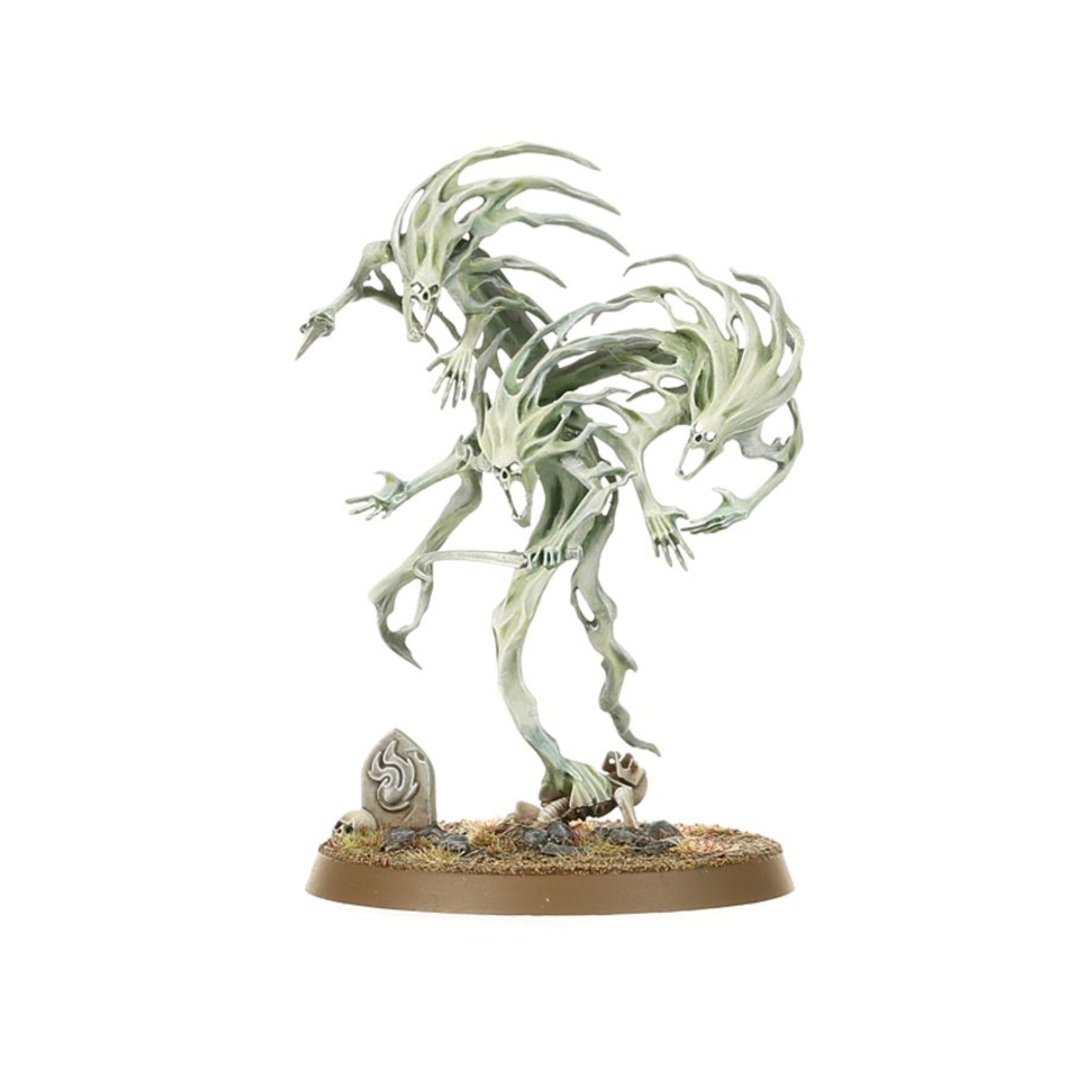 NIGHTHAUNT SPIRIT HOSTS WARHAMMER AGE OF SIGMAR Nighthaunt spirit hosts warhammer age of sigmar.  envenenando el aire sobre las huestes se encuentran sus guerreros más numerosos, las spirit hosts. Se trata de almas de los malditos, arrancadas de su cuerpo e identidad que gritan interminablemente por la vida que han perdido. Este kit de plástico multicomponente permite montar tres spirit hosts. Incluye tres peanas redondas citadel de 50 mm. Estas miniaturas se suministran sin pintar y requieren montaje. Recomendamos usar pegamento para plástico citadel y pinturas citadel colour.